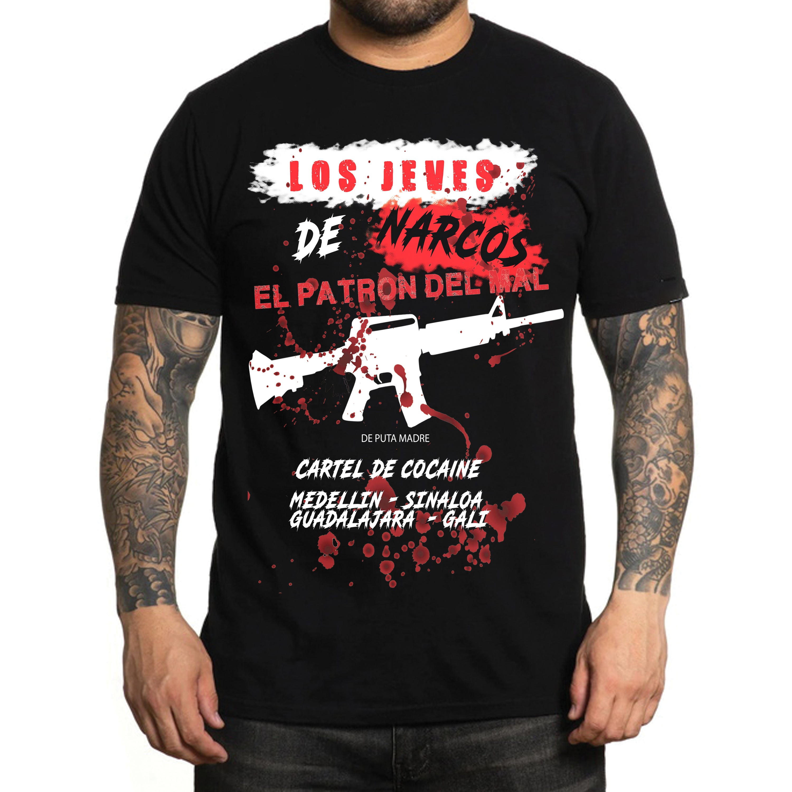 Men's T-Shirt design Los Jeves featuring a trendy Narcos print, made from 100% jersey cotton with high-quality finishing.