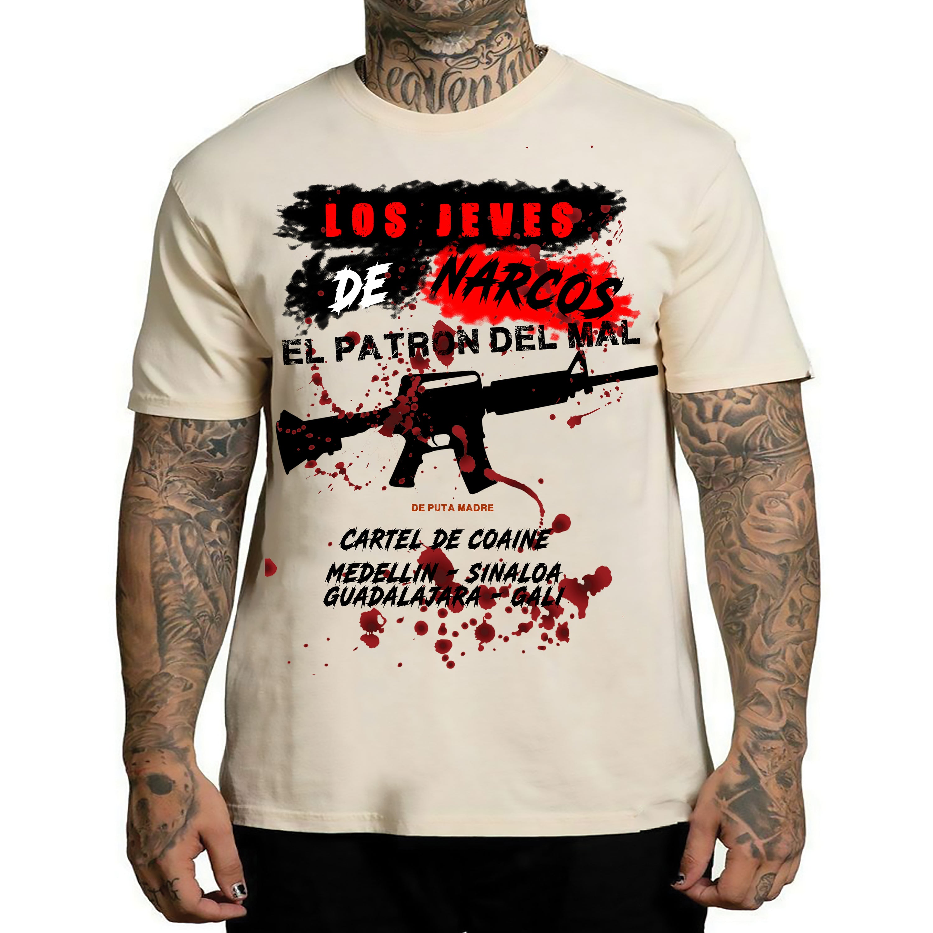 Men's T-Shirt design Los Jeves featuring a trendy Narcos print, made from 100% jersey cotton with high-quality finishing.