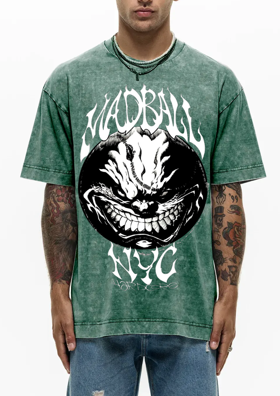 Men's MadBall Washed T-Shirt featuring De Puta Madre 69 print in a stylish Dirty Washed design, made from premium Italian cotton.