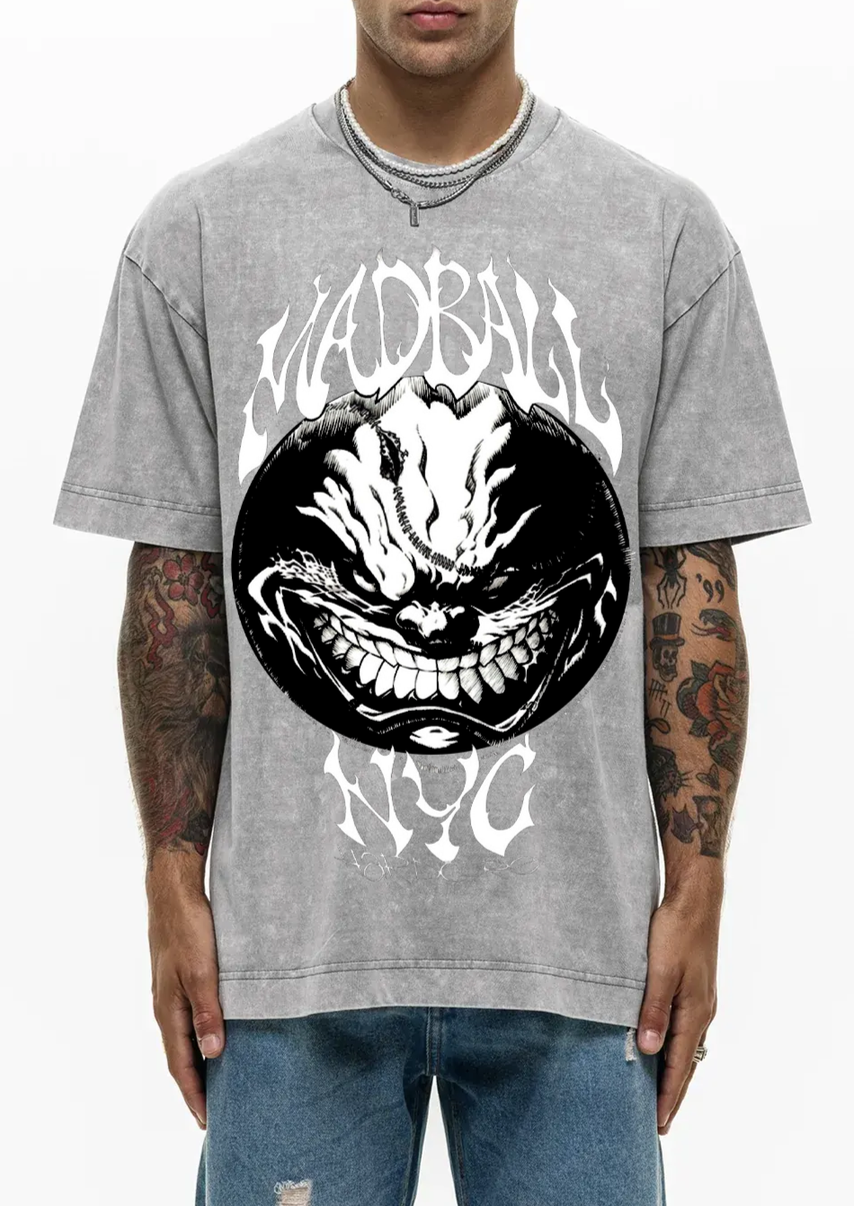 Men's MadBall Washed T-Shirt featuring De Puta Madre 69 print in a stylish Dirty Washed design, made from premium Italian cotton.