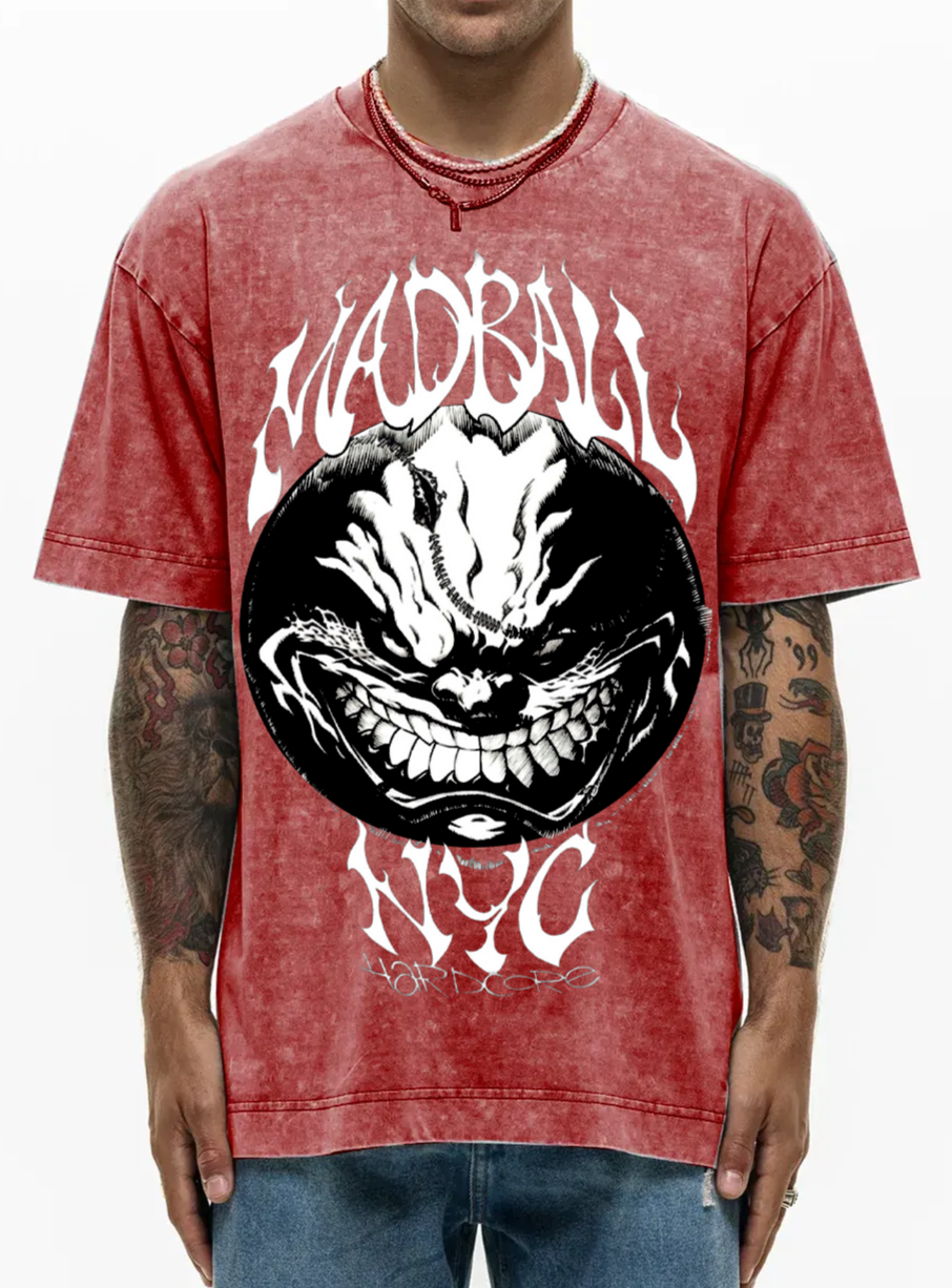 Men's MadBall Washed T-Shirt featuring De Puta Madre 69 print in a stylish Dirty Washed design, made from premium Italian cotton.