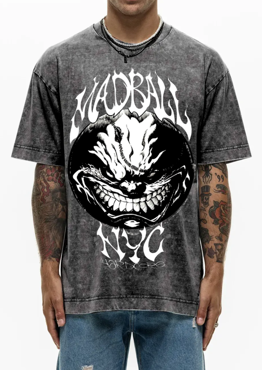 Men's MadBall Washed T-Shirt featuring De Puta Madre 69 print in a stylish Dirty Washed design, made from premium Italian cotton.