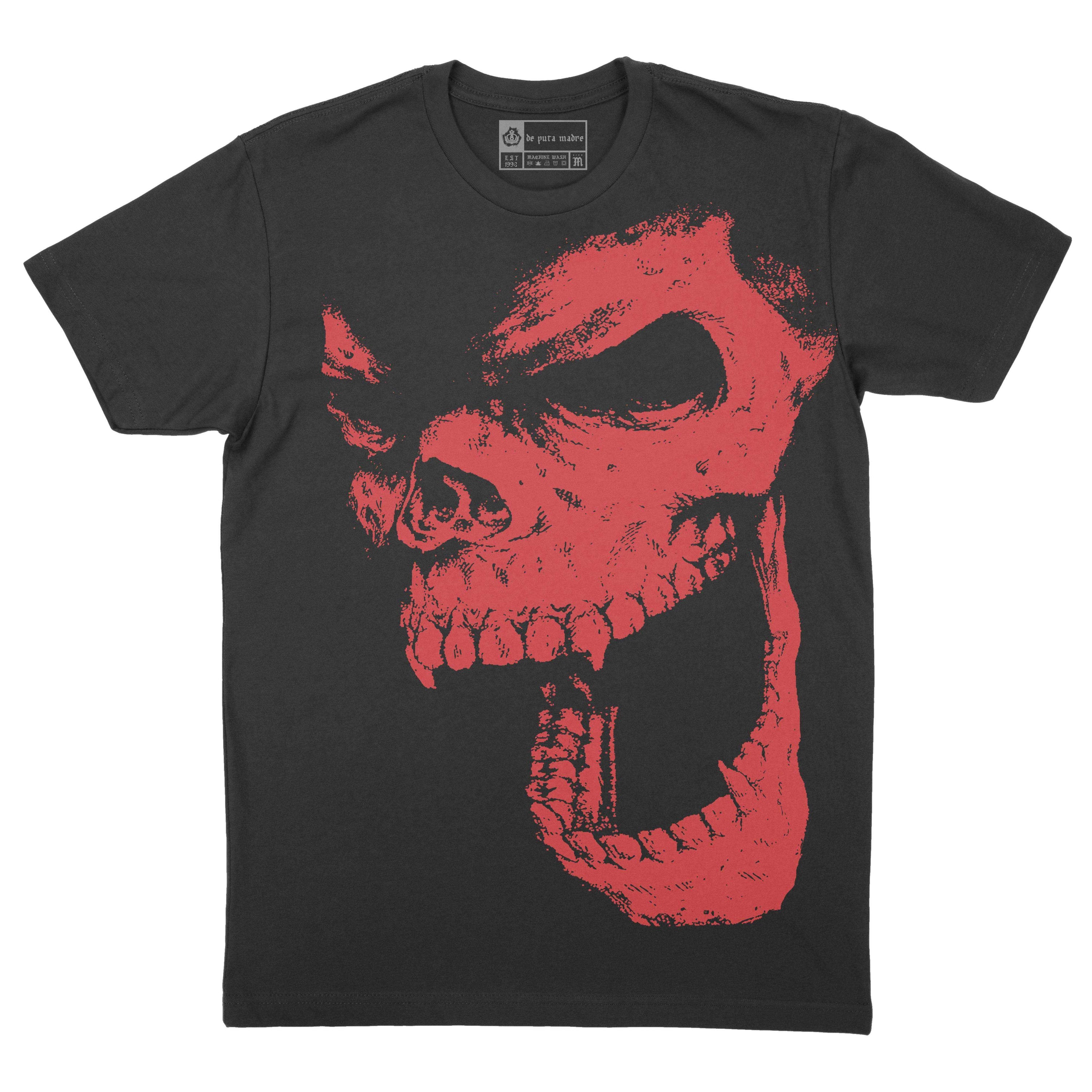 Men's T-Shirt design One Eight Seven featuring a trendy skull print on a soft jersey cotton fabric, showcasing front and back designs.