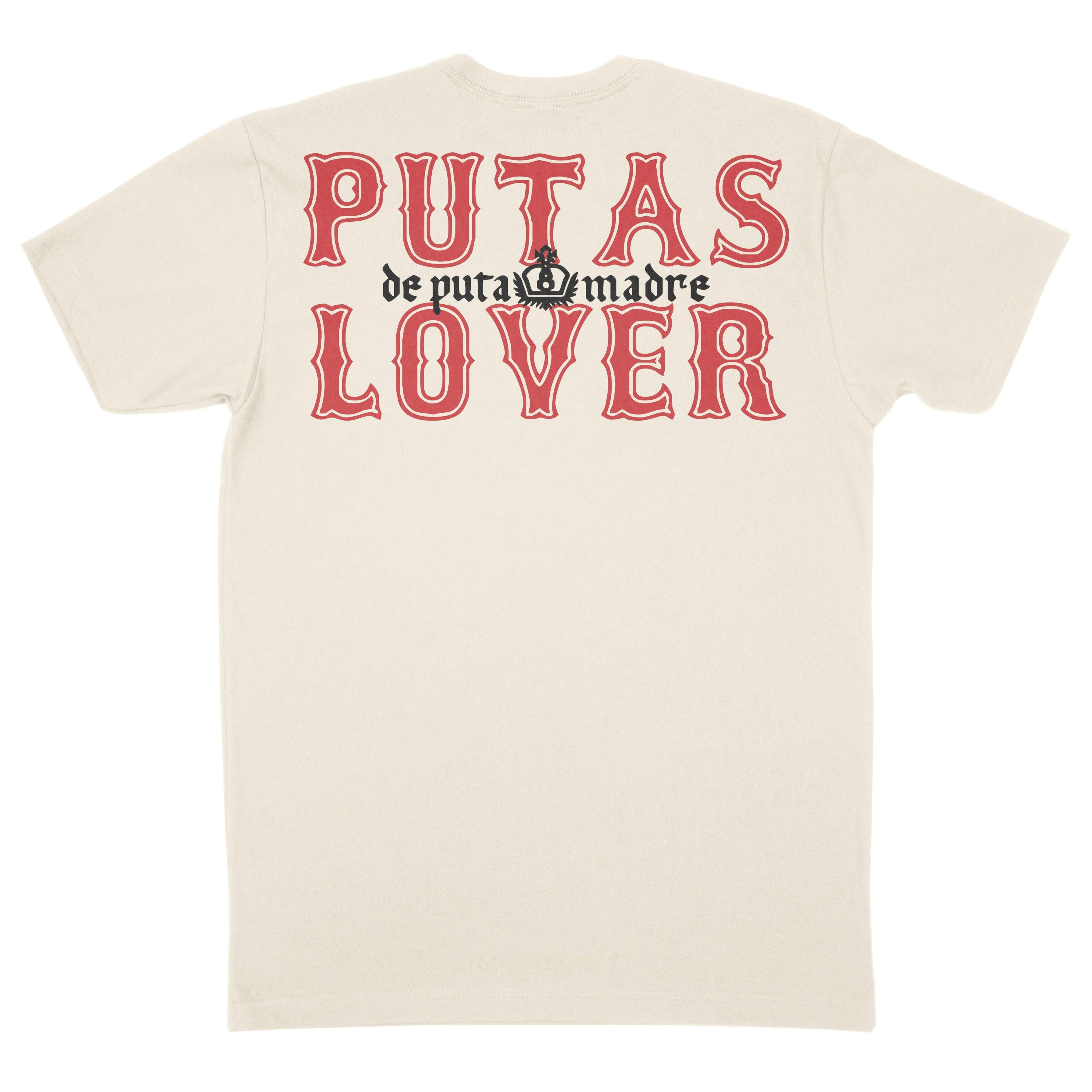 Men's T-Shirt design P*tas Lover featuring trendy handmade prints, crew-neck style, and breathable jersey cotton material, made in Italy.