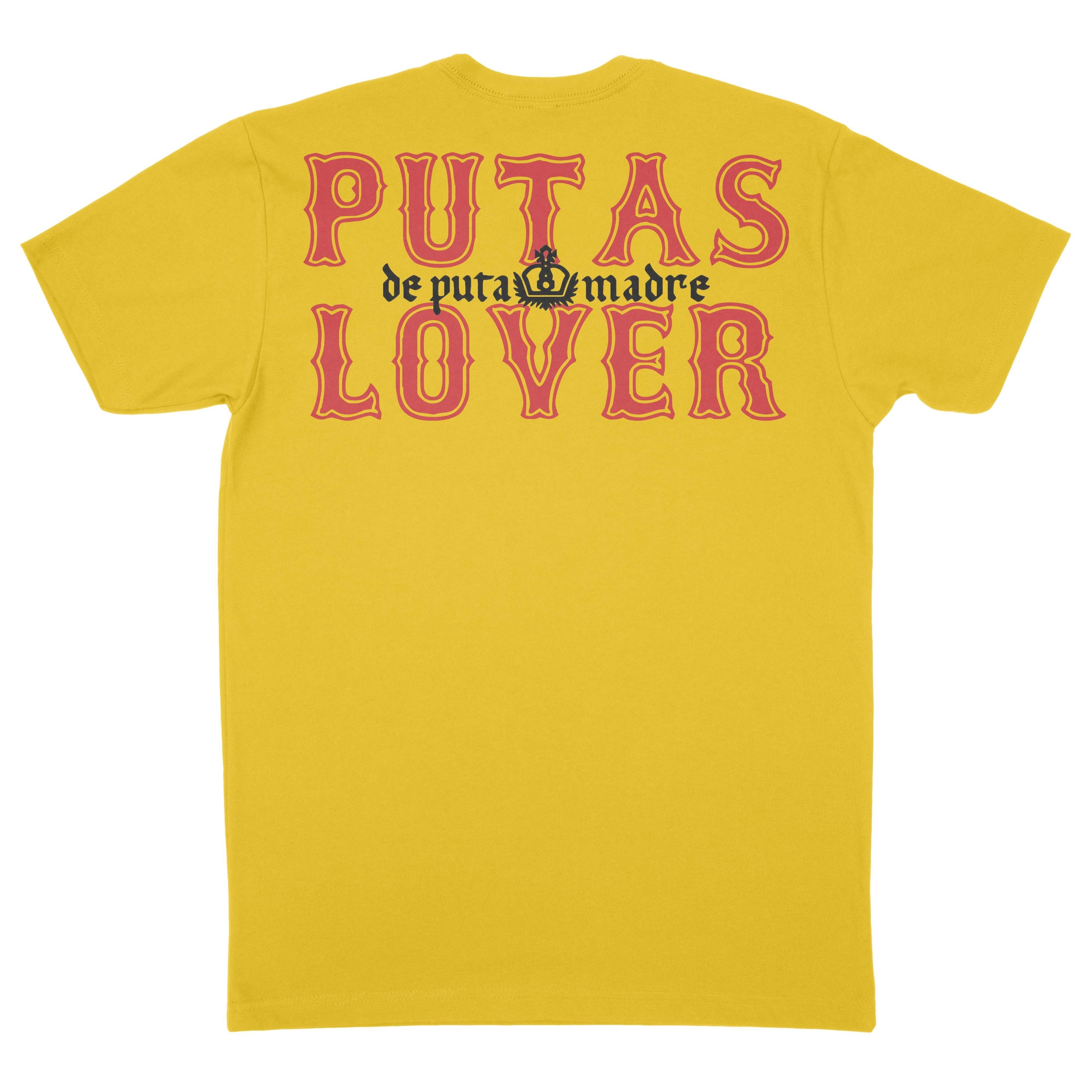 Men's T-Shirt design P*tas Lover featuring trendy handmade prints, crew-neck style, and breathable jersey cotton material, made in Italy.