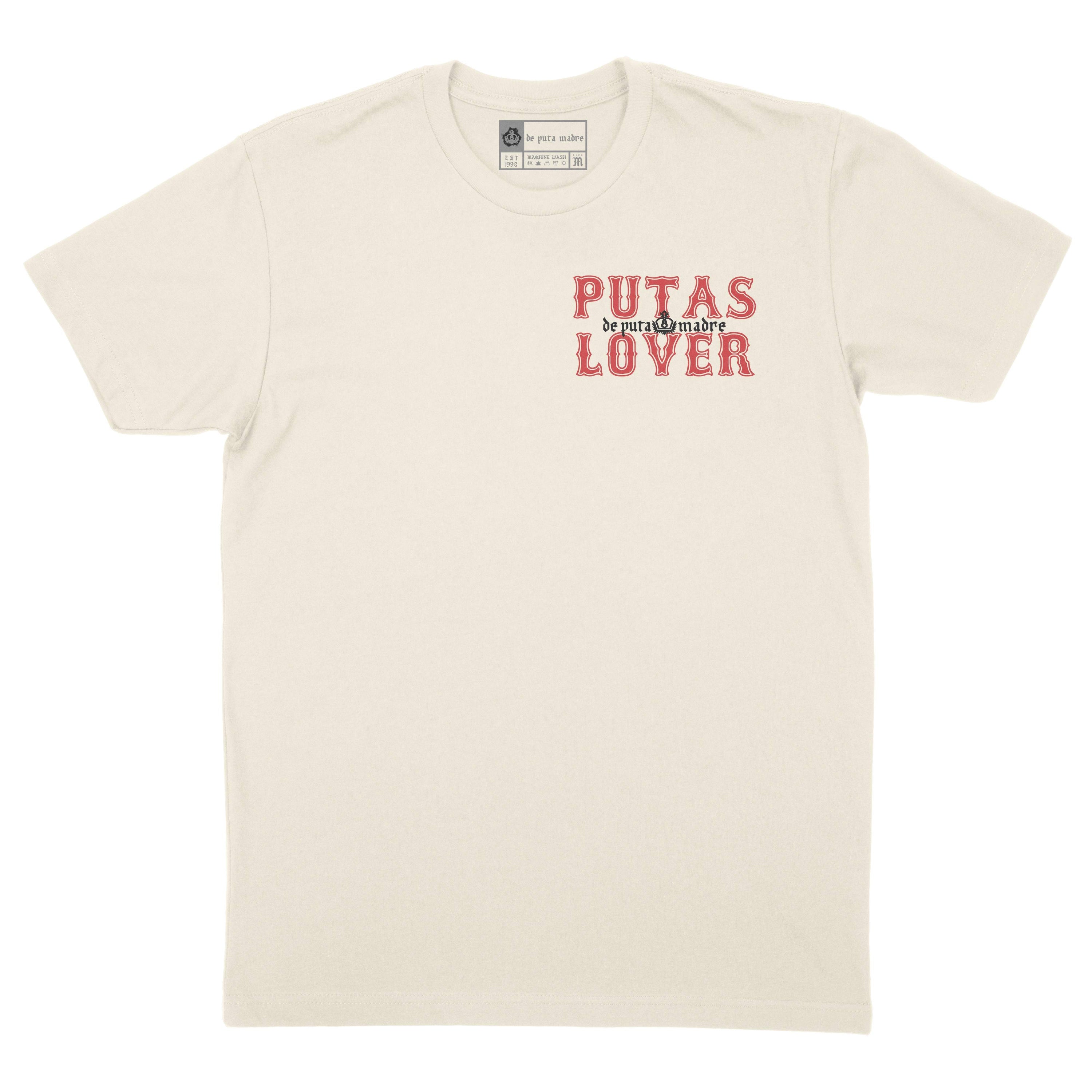 Men's T-Shirt design P*tas Lover featuring trendy handmade prints, crew-neck style, and breathable jersey cotton material, made in Italy.