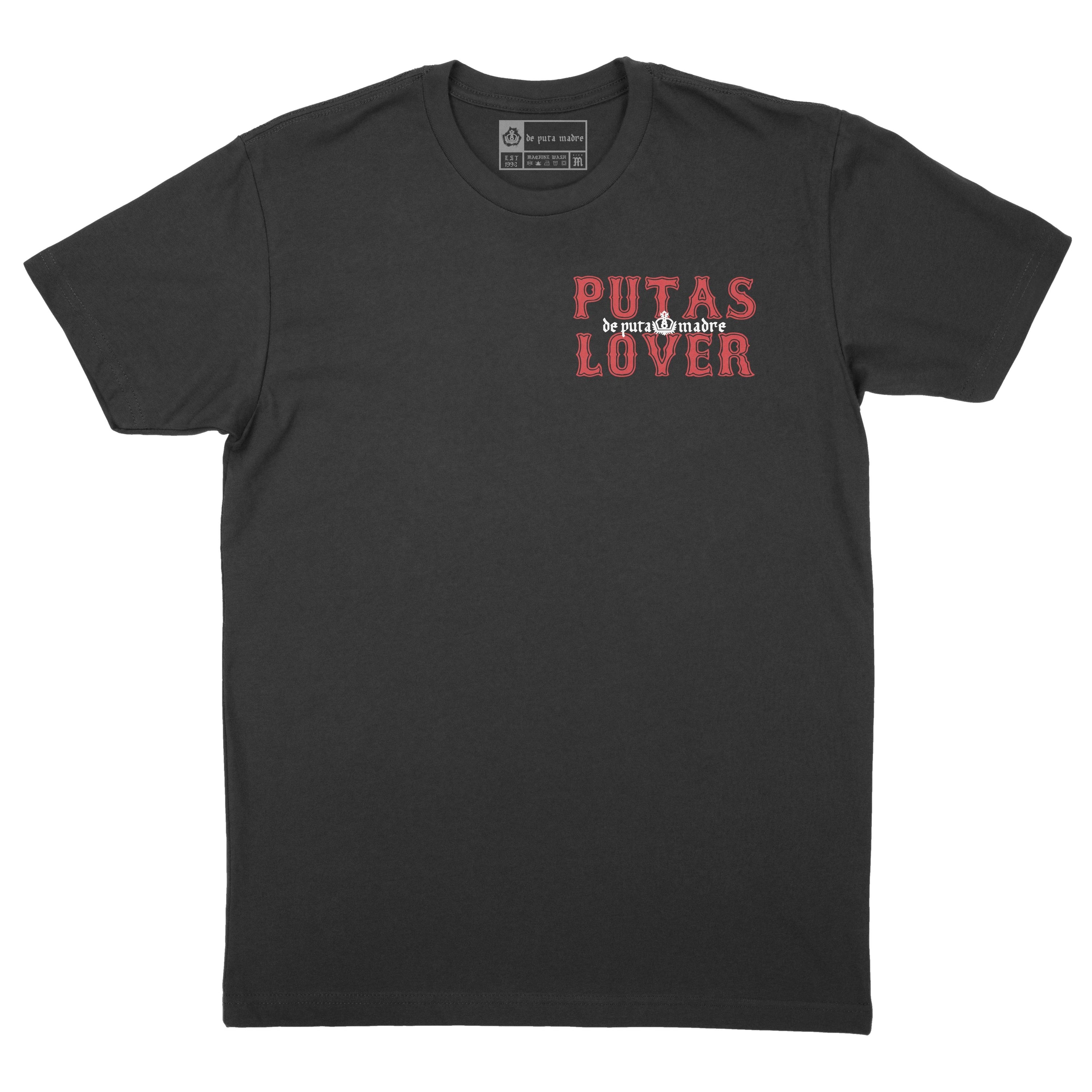 Men's T-Shirt design P*tas Lover featuring trendy handmade prints, crew-neck style, and breathable jersey cotton material, made in Italy.