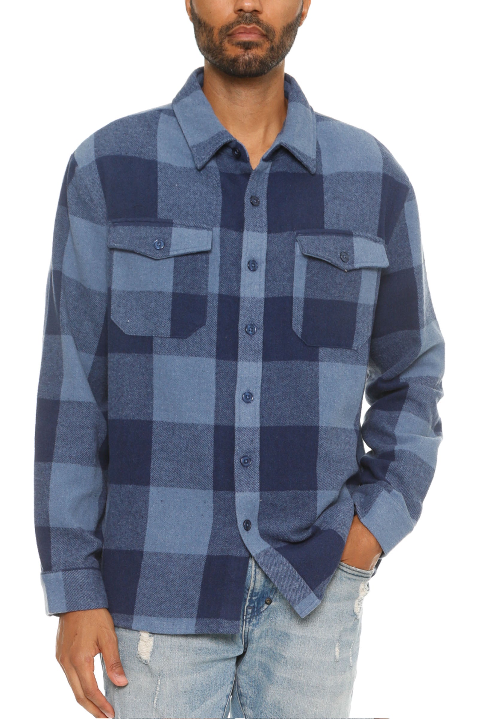 Millikan Soft Flannel Shacket featuring a checkered pattern, long sleeves, button closure, and chest pockets, made from soft brushed fabric.