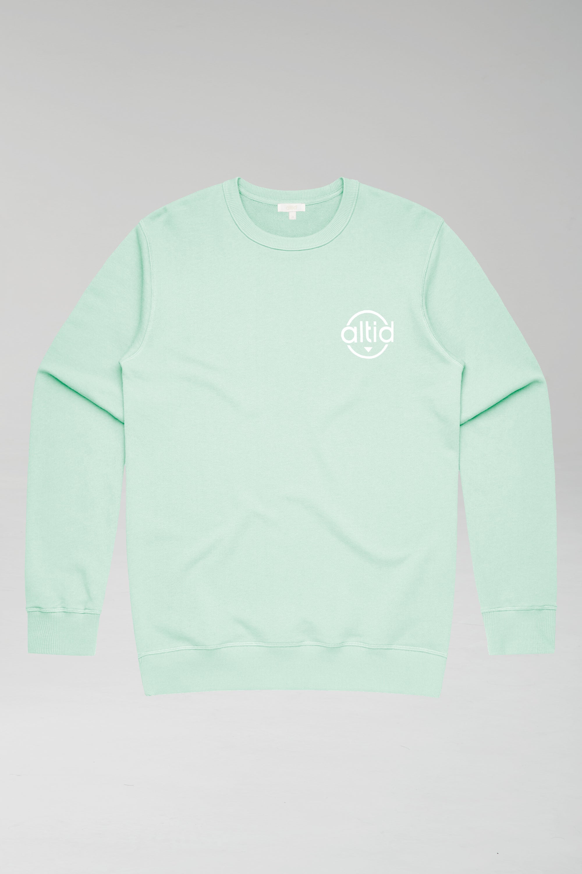 Mint graphic sweatshirt made from 100% organic cotton featuring altid logo on the chest, perfect for casual wear.