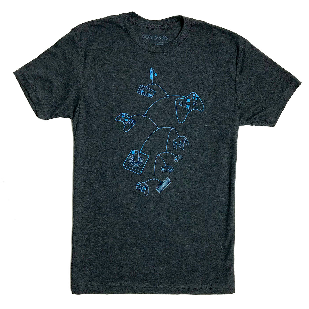 Mobile Controls T-Shirt in heather royal blue featuring unique gaming graphic design, showcasing comfort and style.