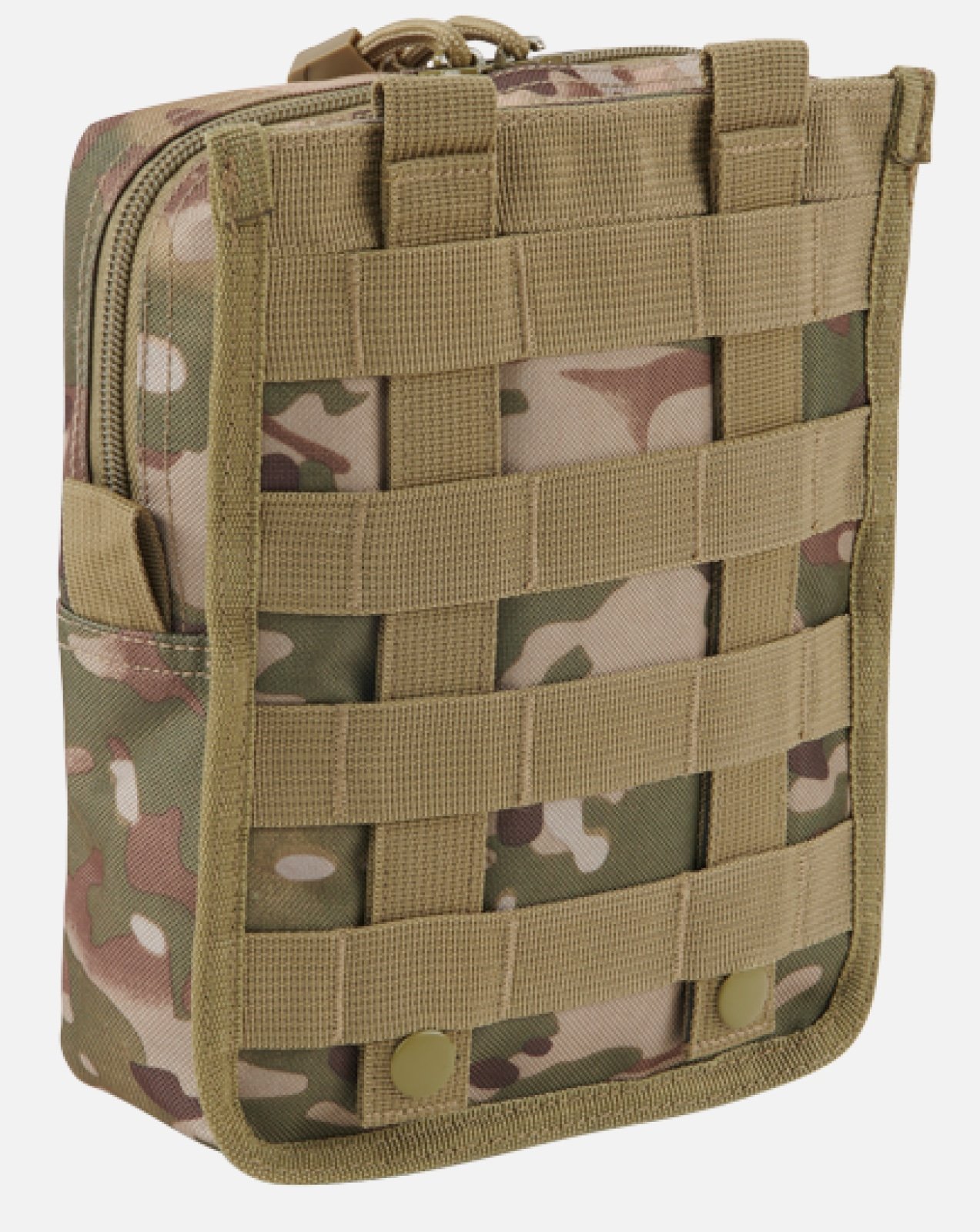 Molle Pouch Cross made from durable 600DEN polyester, featuring PALS fastening loops, high-quality zipper, and internal pockets for organization.