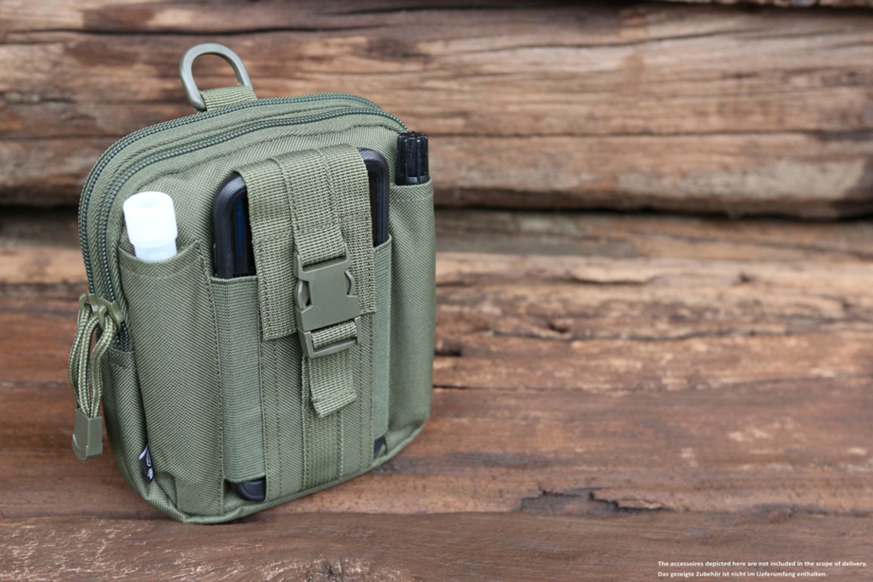 Molle Pouch Functional made from durable 600DEN polyester, featuring multiple compartments and PALS fastening loops for versatile attachment.