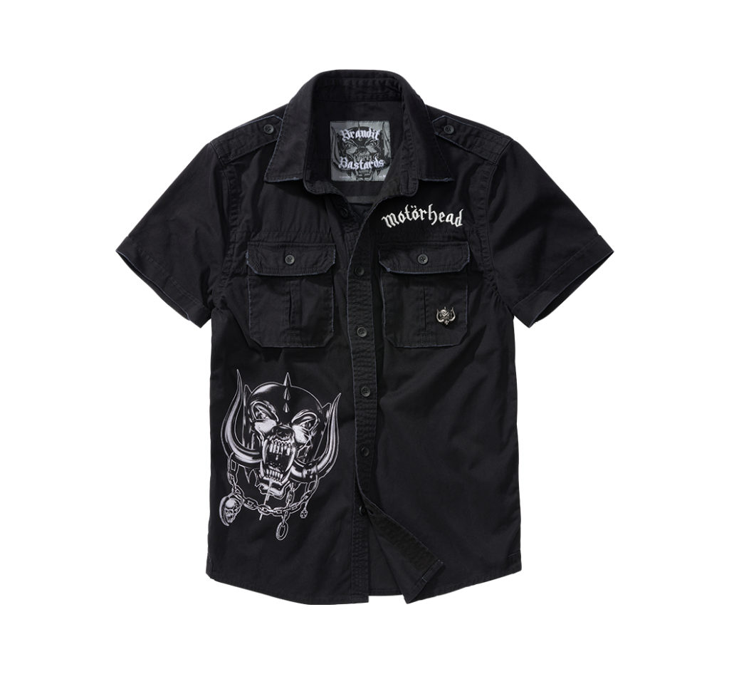 Motörhead Vintage Shirt featuring 3D print on back, Warpig front design, and detachable metal pin.