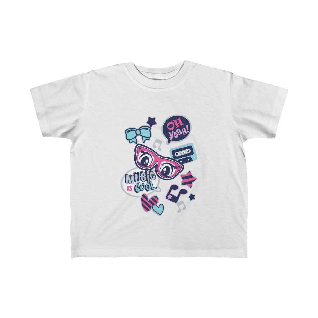 A cute toddler girls' tee featuring a vibrant music-themed print, made from soft cotton for comfort.