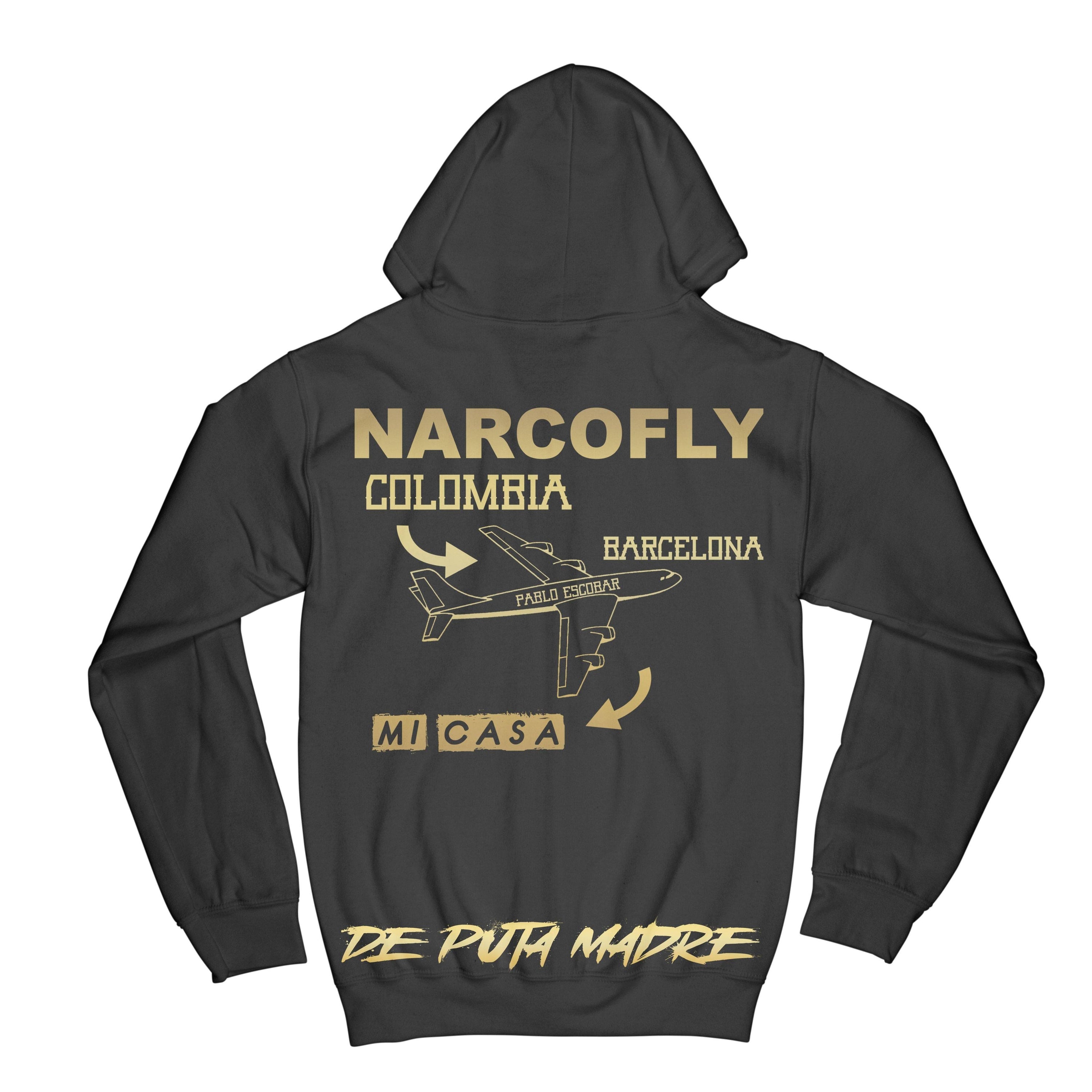 Narcofly men's zip hoodie featuring trendy design and durable handmade prints, available in various colors and sizes.