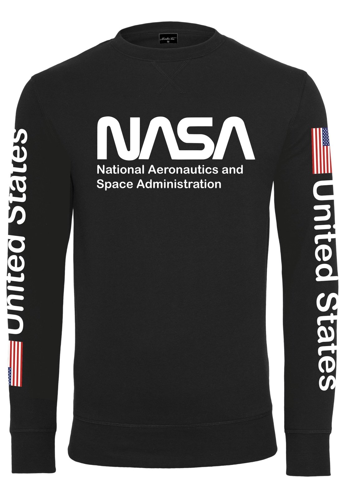 NASA United States Longsleeve crewneck shirt featuring a meaningful front and sleeve print, made from 100% cotton for comfort.