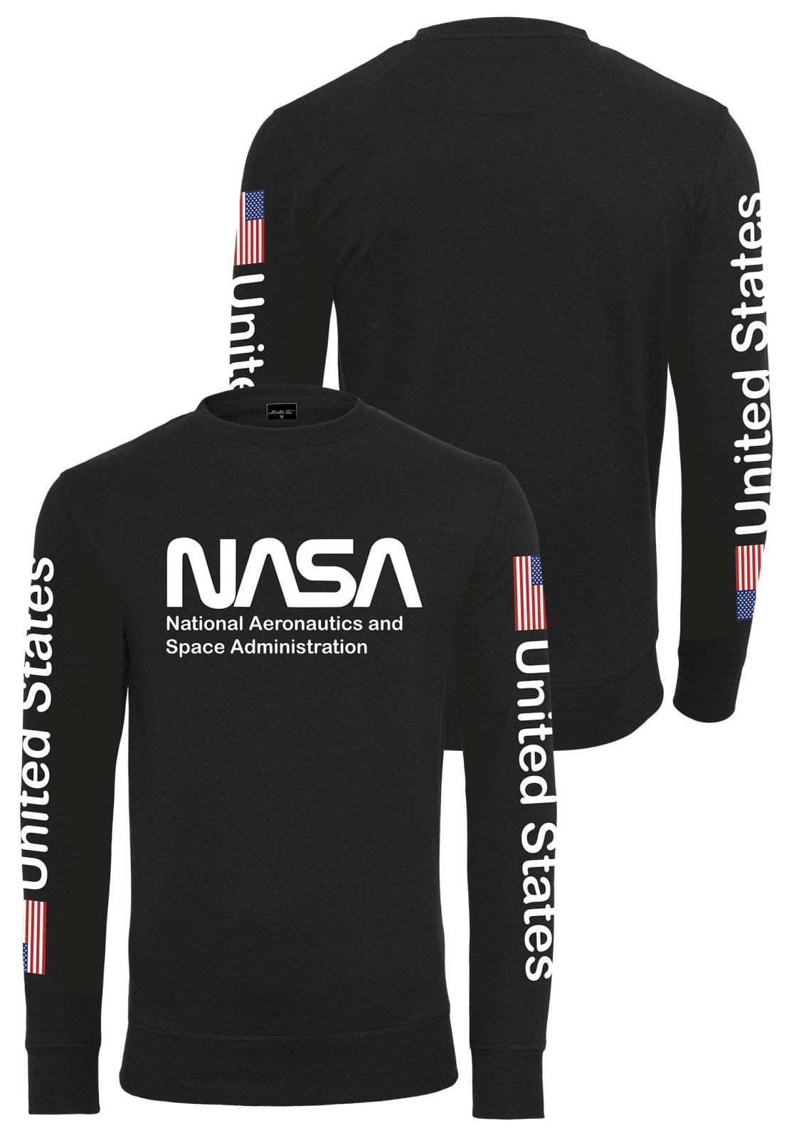 NASA United States Longsleeve crewneck shirt featuring a meaningful front and sleeve print, made from 100% cotton for comfort.