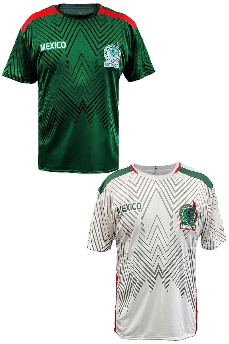 National Mexico Soccer Jersey featuring an embroidered chest patch, made from 98% polyester and 2% spandex, perfect for fans.