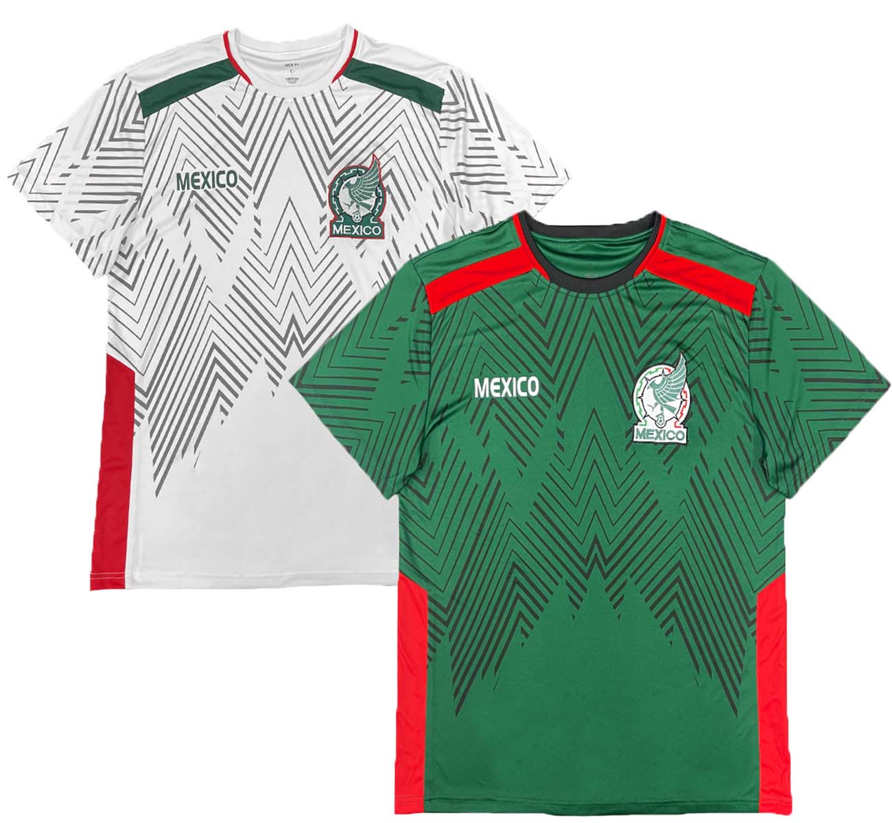 National Mexico Soccer Jersey featuring an embroidered chest patch, made from 98% polyester and 2% spandex, perfect for fans.