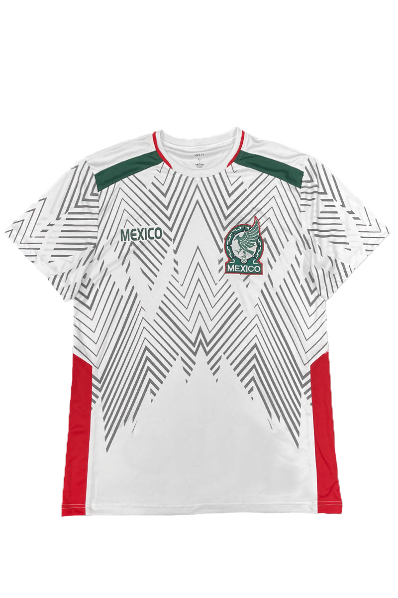 National Mexico Soccer Jersey featuring an embroidered chest patch, made from 98% polyester and 2% spandex, perfect for fans.