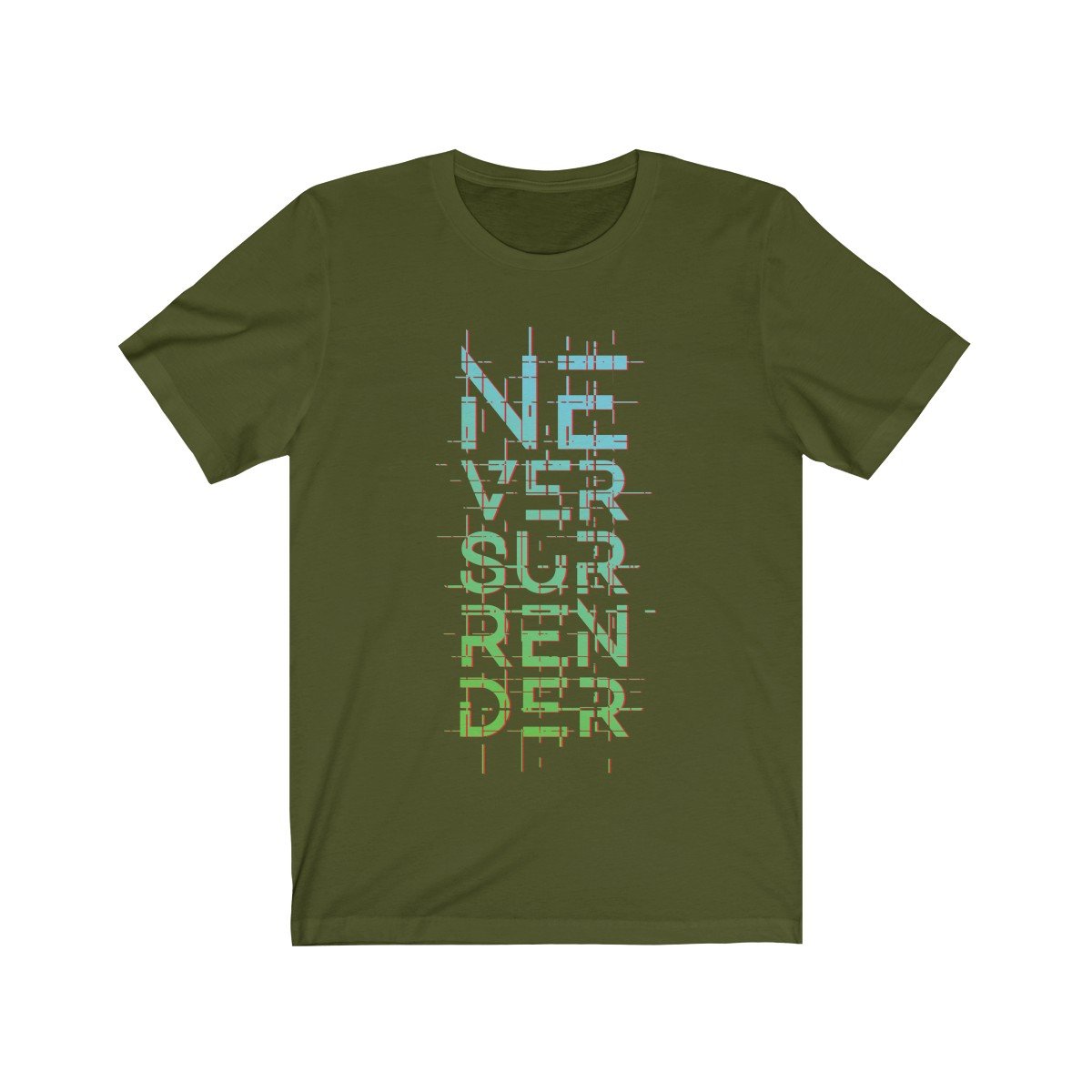 Never Surrender Graphic Short Sleeve Tee in soft cotton, featuring a bold graphic design with the phrase 'Never Surrender'.