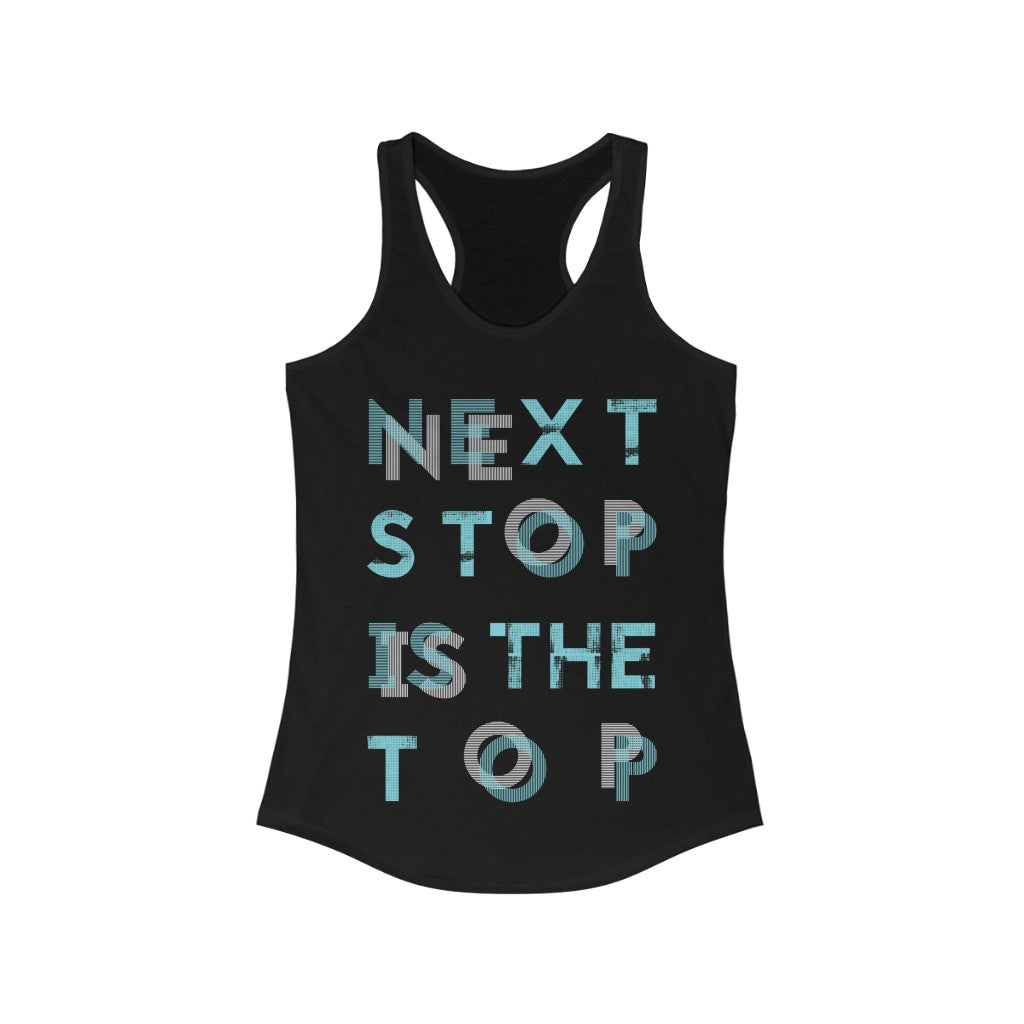 Next Stop is the Top Racerback Tank Top Tee in a slim fit, made from soft cotton and polyester, perfect for workouts and casual wear.