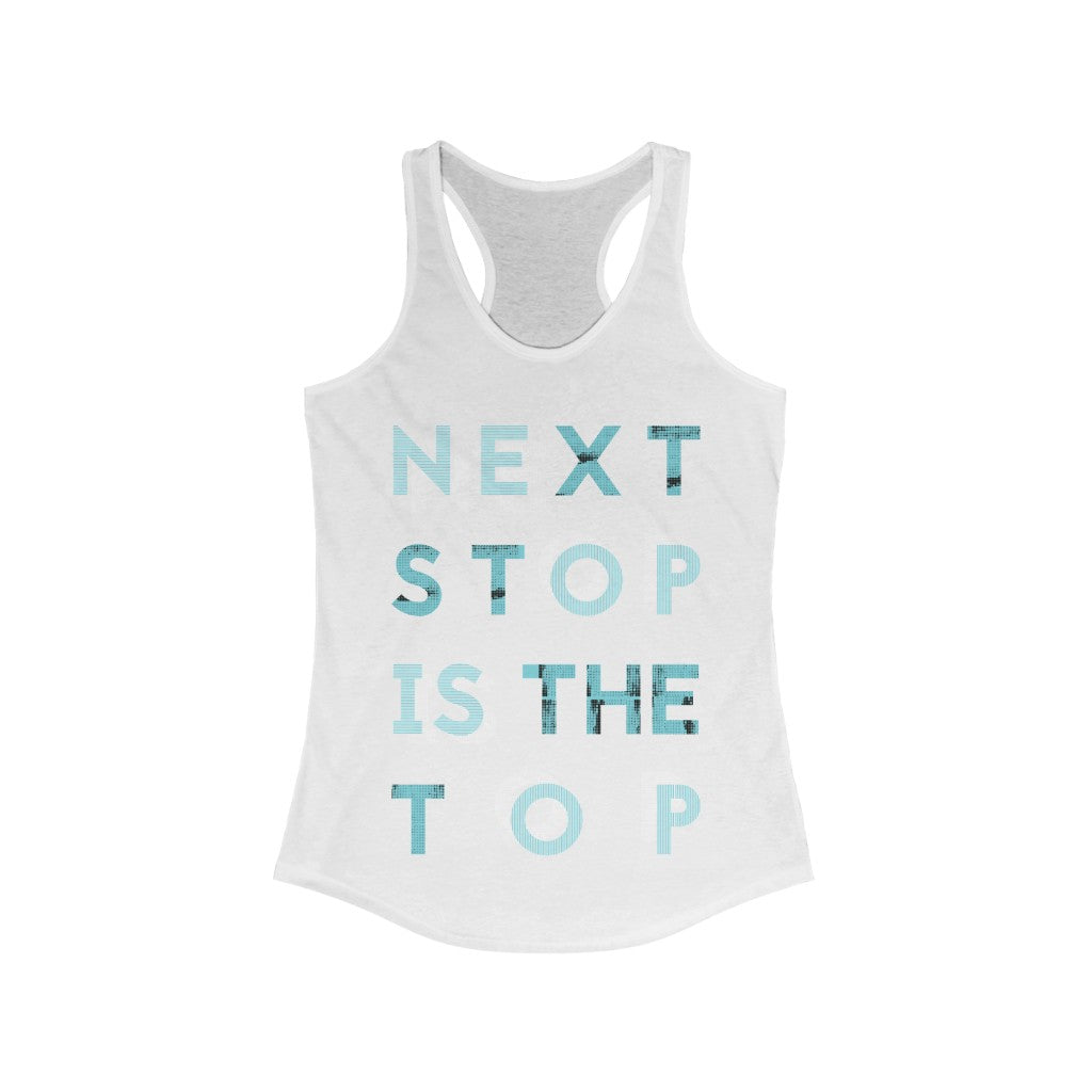 Next Stop is the Top Racerback Tank Top Tee in a slim fit, made from soft cotton and polyester, perfect for workouts and casual wear.