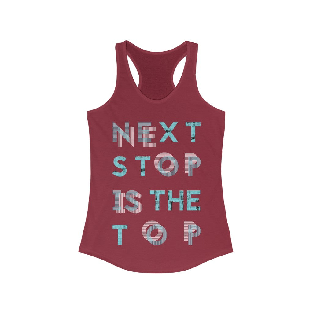 Next Stop is the Top Racerback Tank Top Tee in a slim fit, made from soft cotton and polyester, perfect for workouts and casual wear.