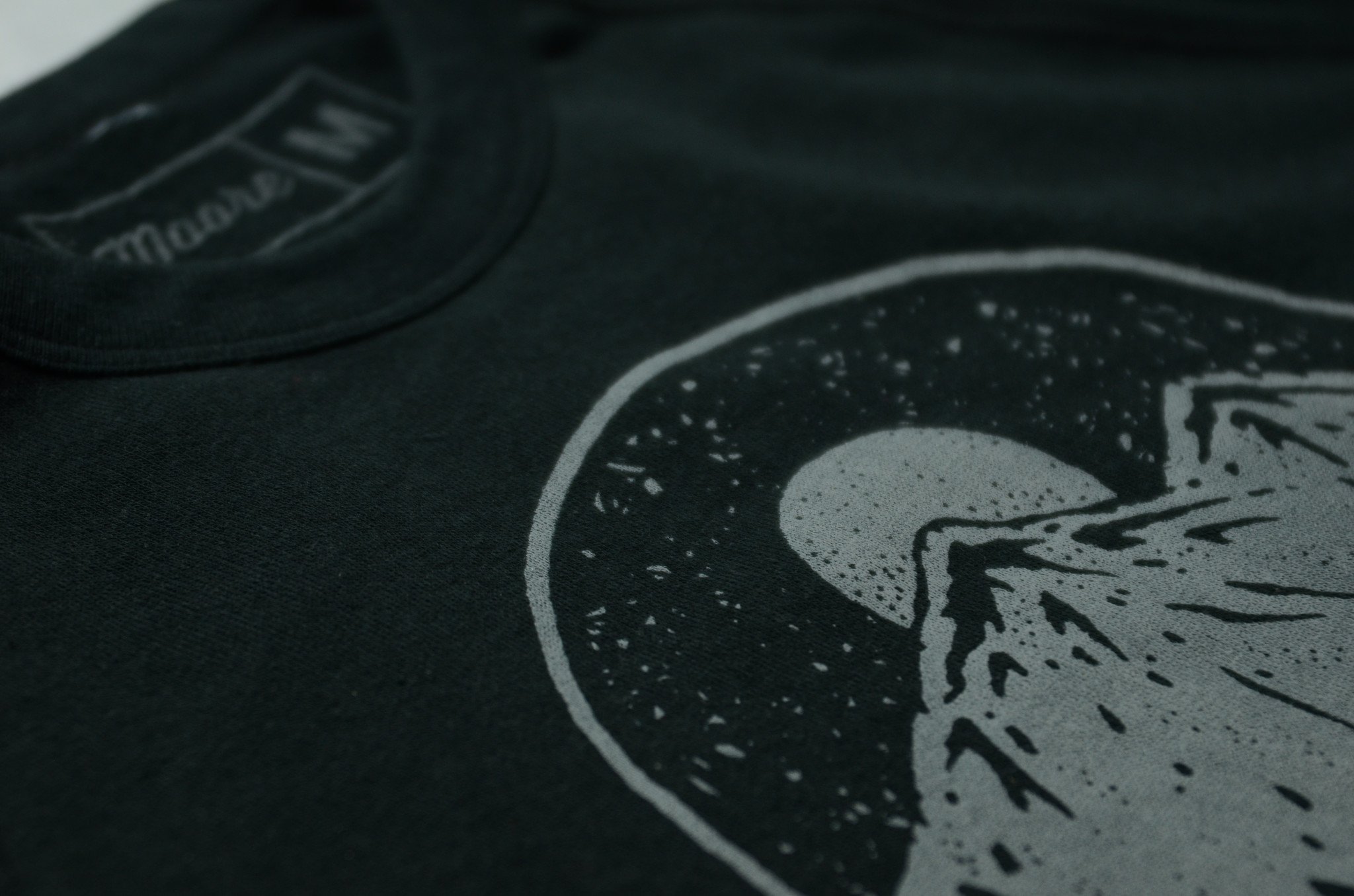 Night Sky Crewneck sweatshirt featuring a unique screen printed design in gray ink, made from soft cotton and polyester blend fabric.