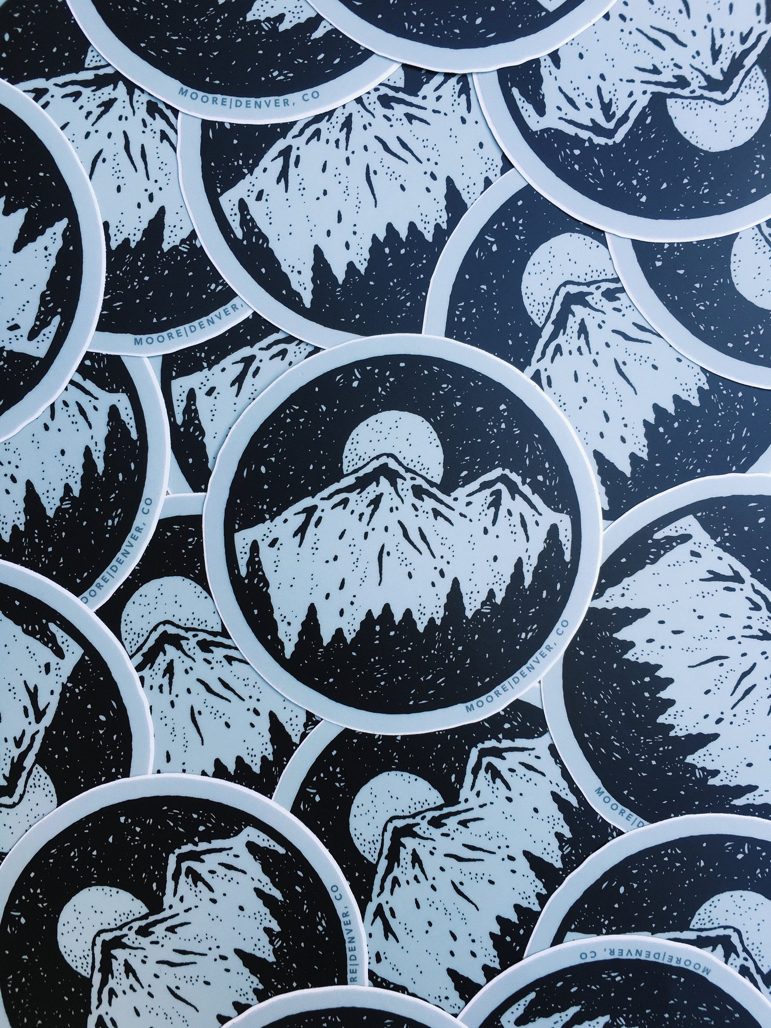 A waterproof vinyl sticker featuring a beautiful night sky design with stars and mountains, showcasing a matte finish.