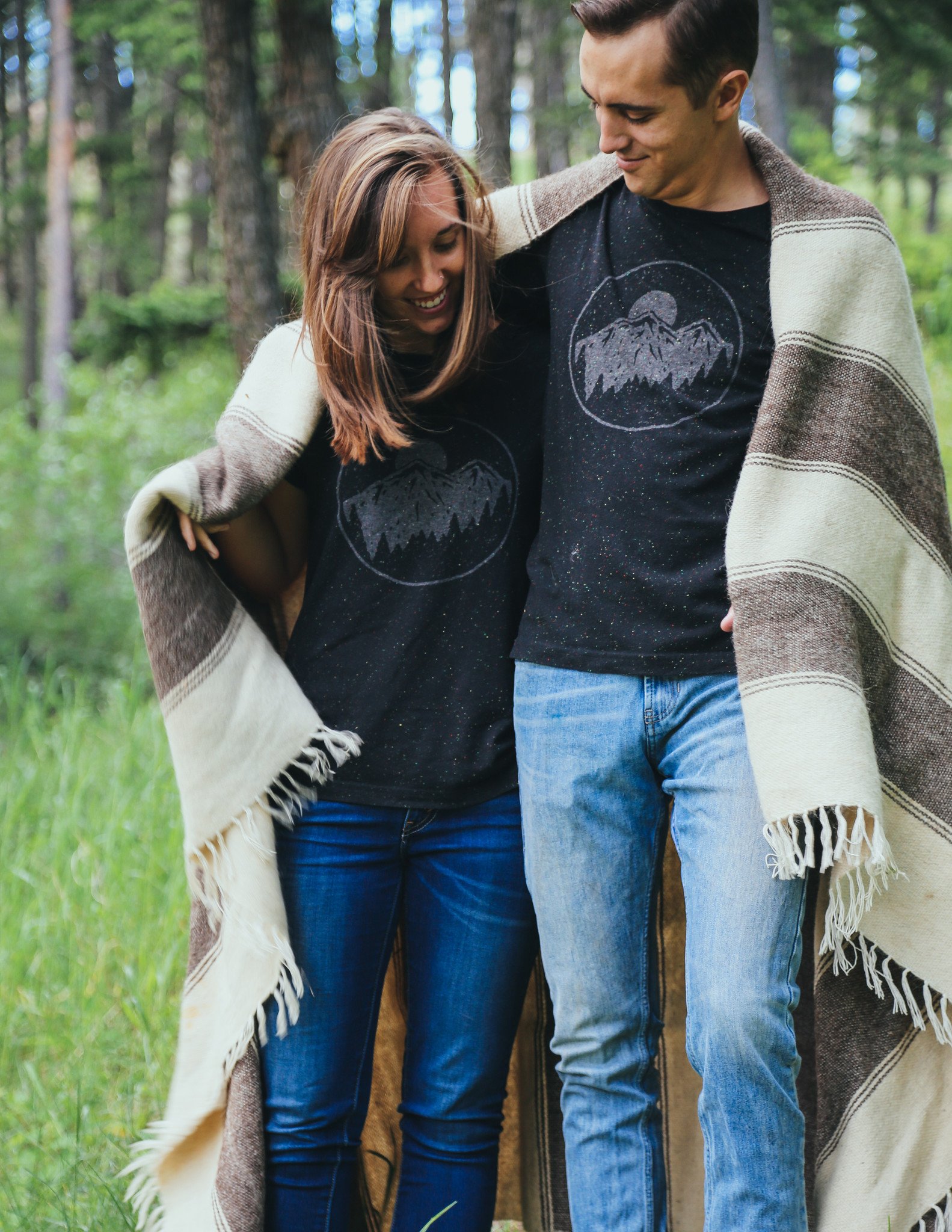 Night Sky Tee in speckled black with gray ink, showcasing a starry design, perfect for outdoor enthusiasts.