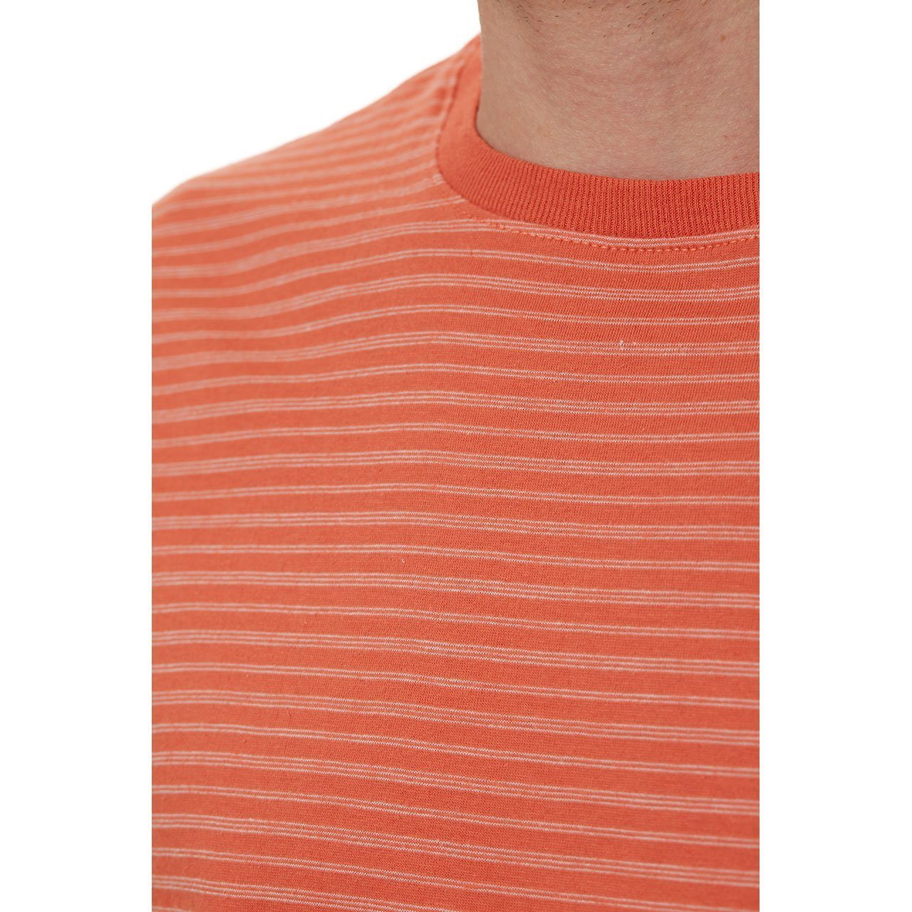 Nixon Striped Tee featuring thin stripes, short sleeves, and a crew neck design, made from eco-friendly materials.