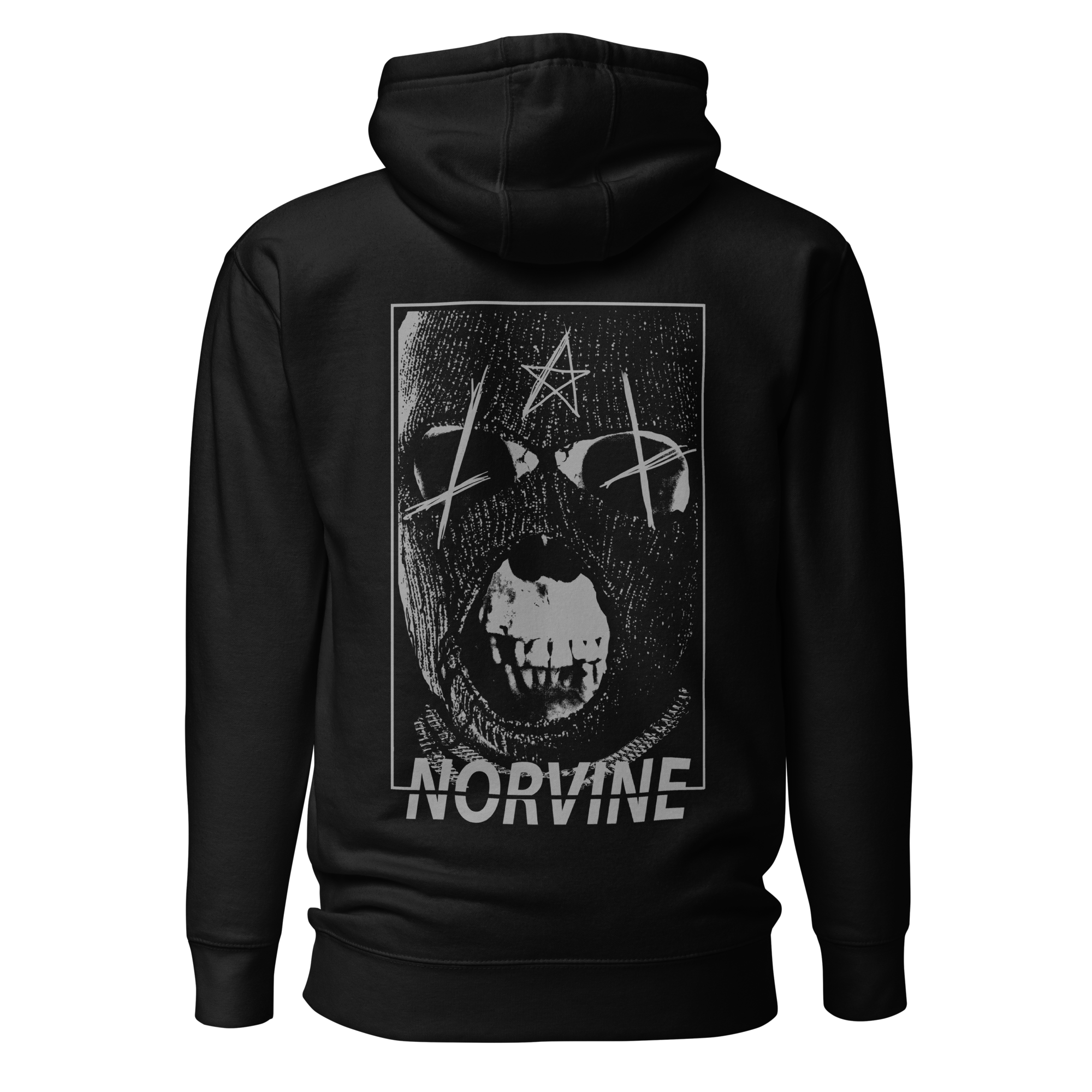 Norvine Rebel Mask Hoodie featuring a unique mask design, soft fabric, and a warm hood, perfect for streetwear enthusiasts.