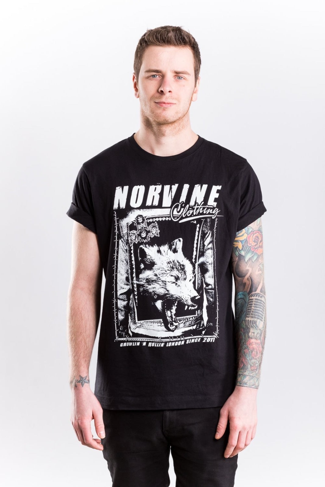 Norvine Wolf Tee in Heather Grey, showcasing its soft fabric and comfortable fit.