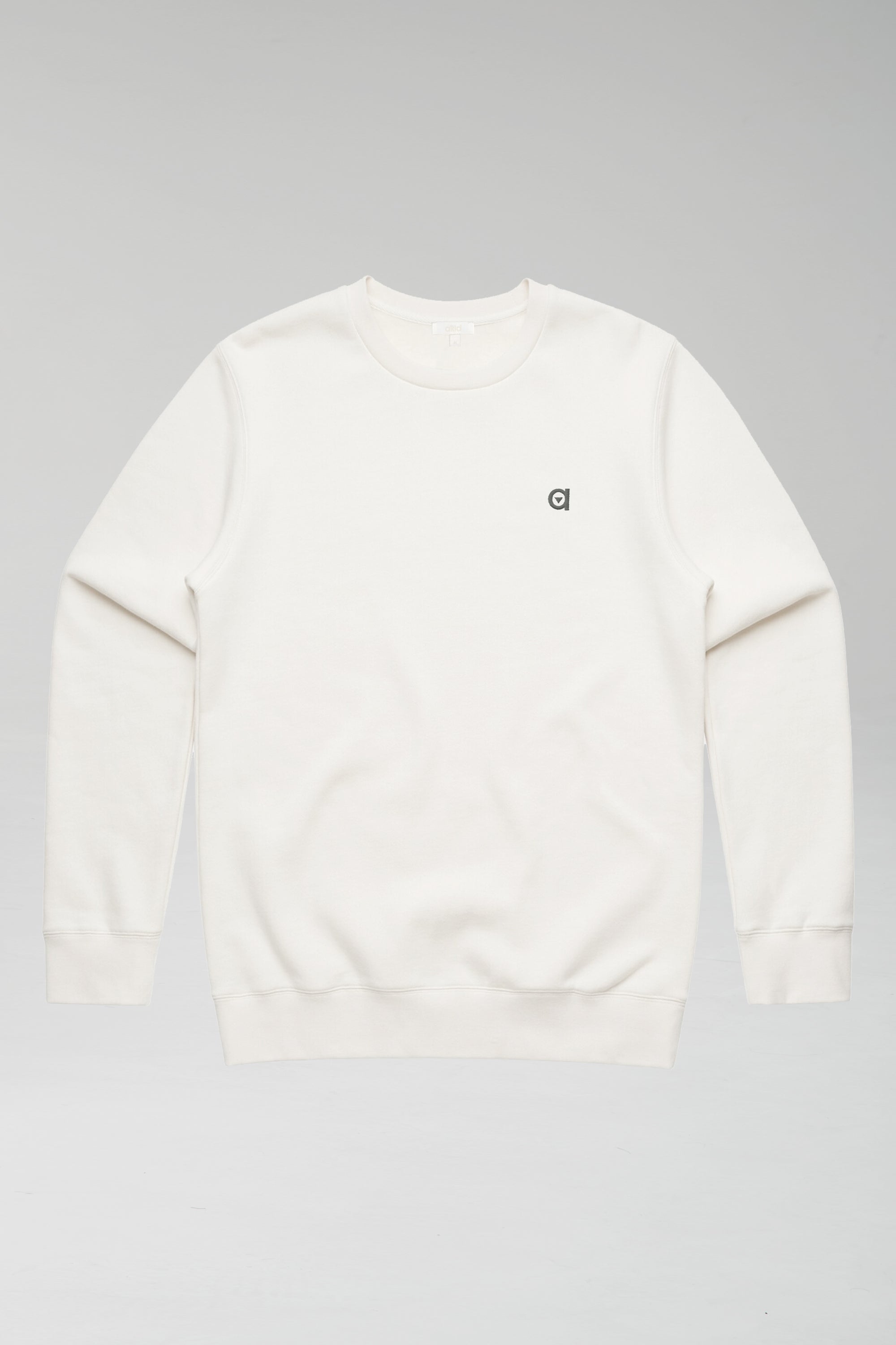 Off white crew neck sweatshirt made from 100% organic cotton, featuring an embroidered logo and a regular fit.