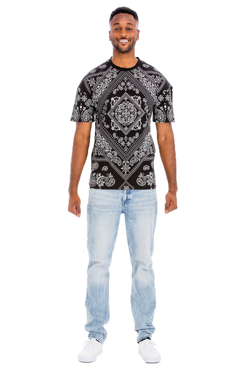 A stylish paisley crew t-shirt made from 100% cotton, featuring an intricate all-over paisley print in a regular fit.