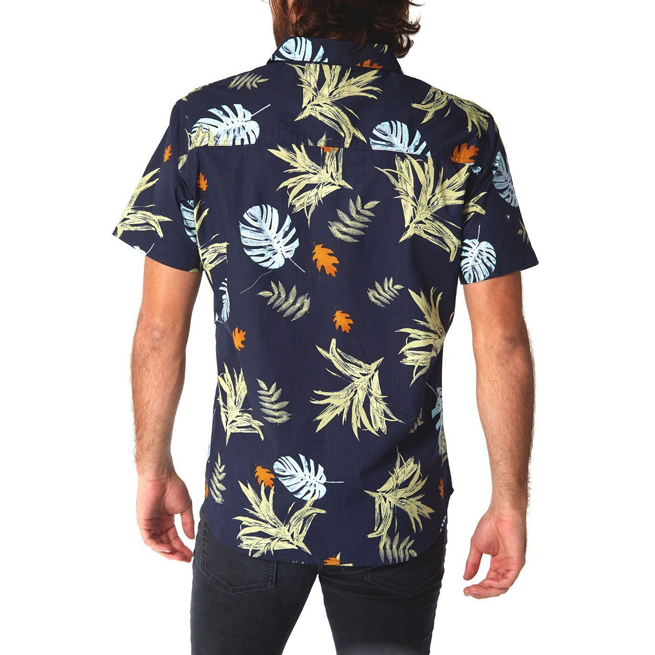 Parker Floral Shirt featuring a vibrant floral print on a short sleeve button-down design, made from 100% cotton.