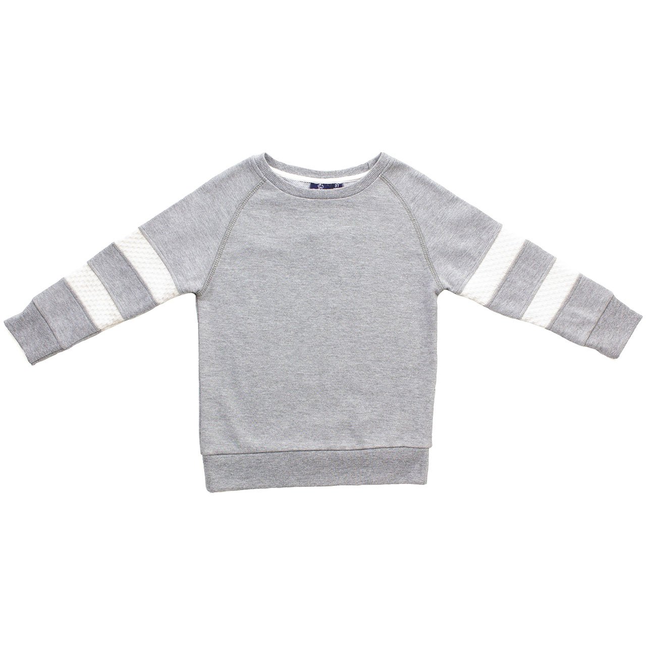 Parker Pullover Toddler in stylish french terry fabric with contrast stripes, perfect for layering in colder months.