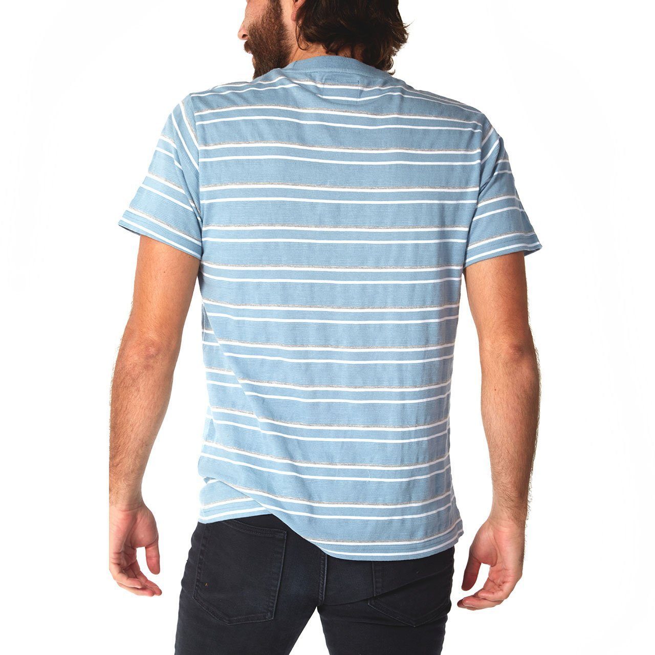 Preston Striped Tee featuring short sleeves and a crew neck design, made from 100% cotton in eco-friendly factory.