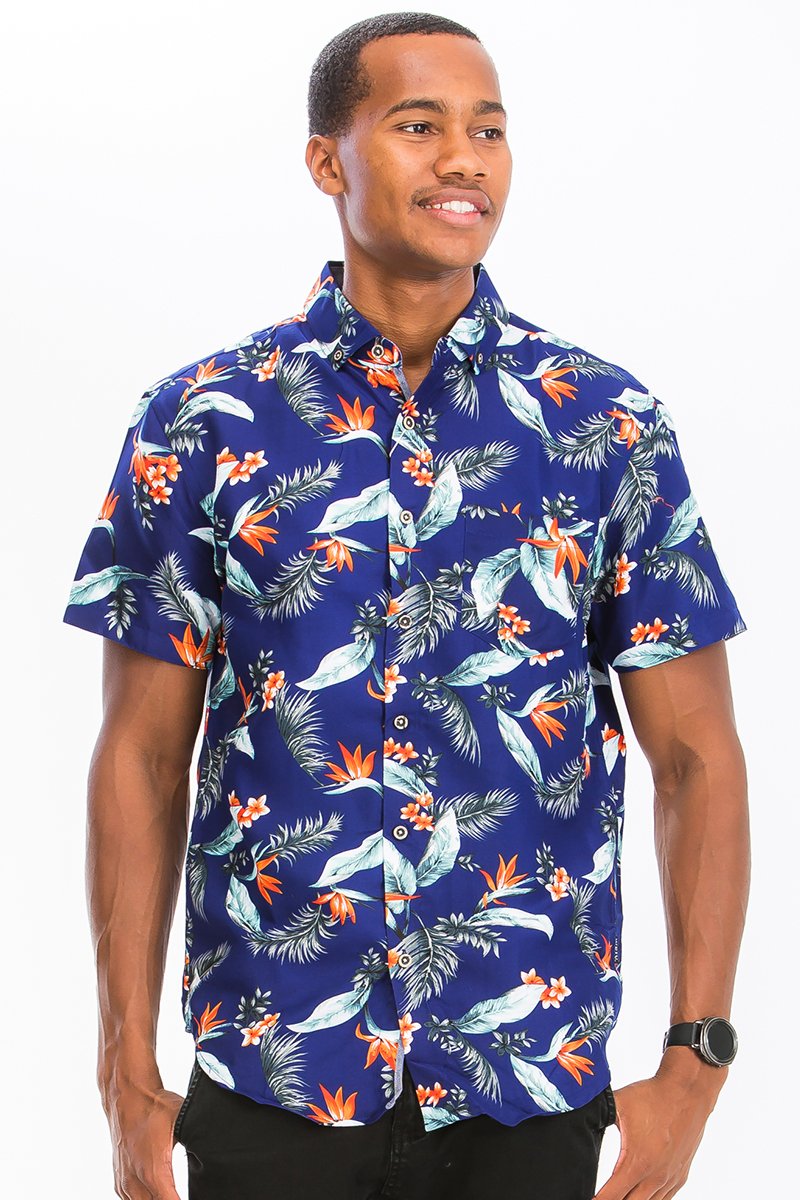 A stylish Print Button Down Shirt featuring a unique digital all-over print, chest pocket, and regular fit, perfect for any occasion.