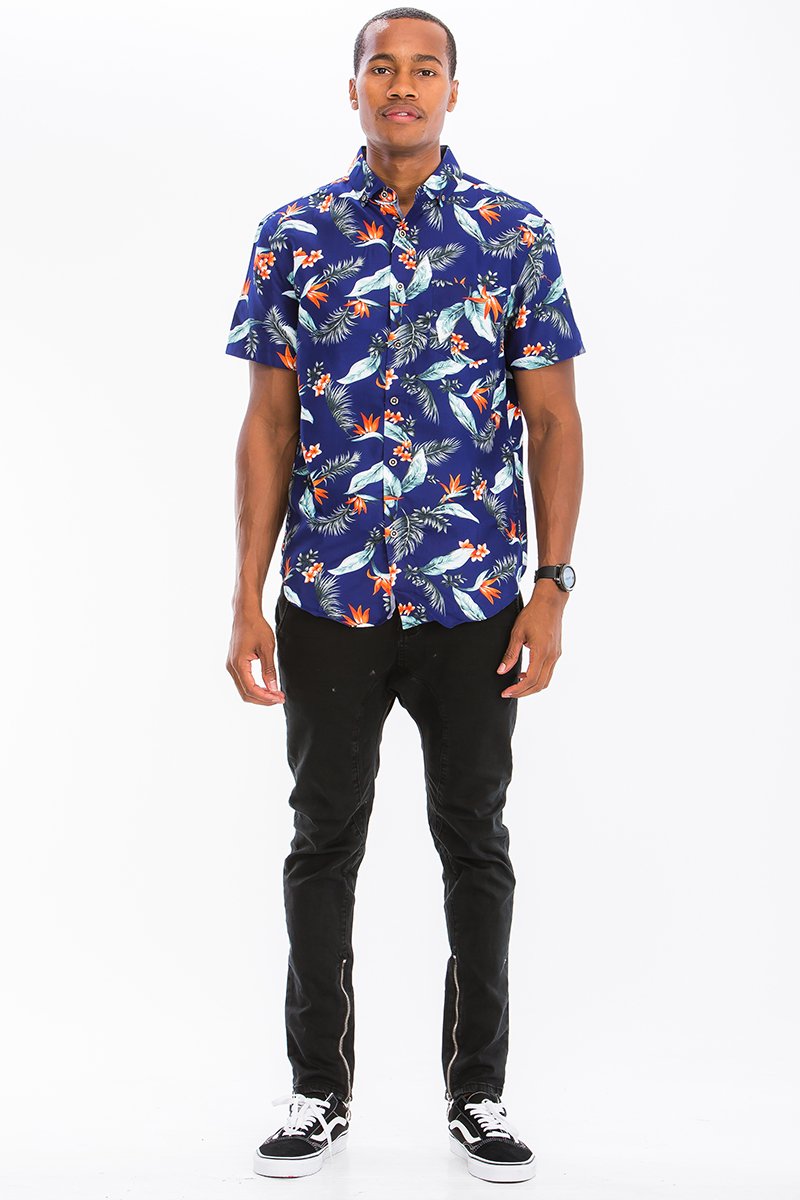 A stylish Print Button Down Shirt featuring a unique digital all-over print, chest pocket, and regular fit, perfect for any occasion.