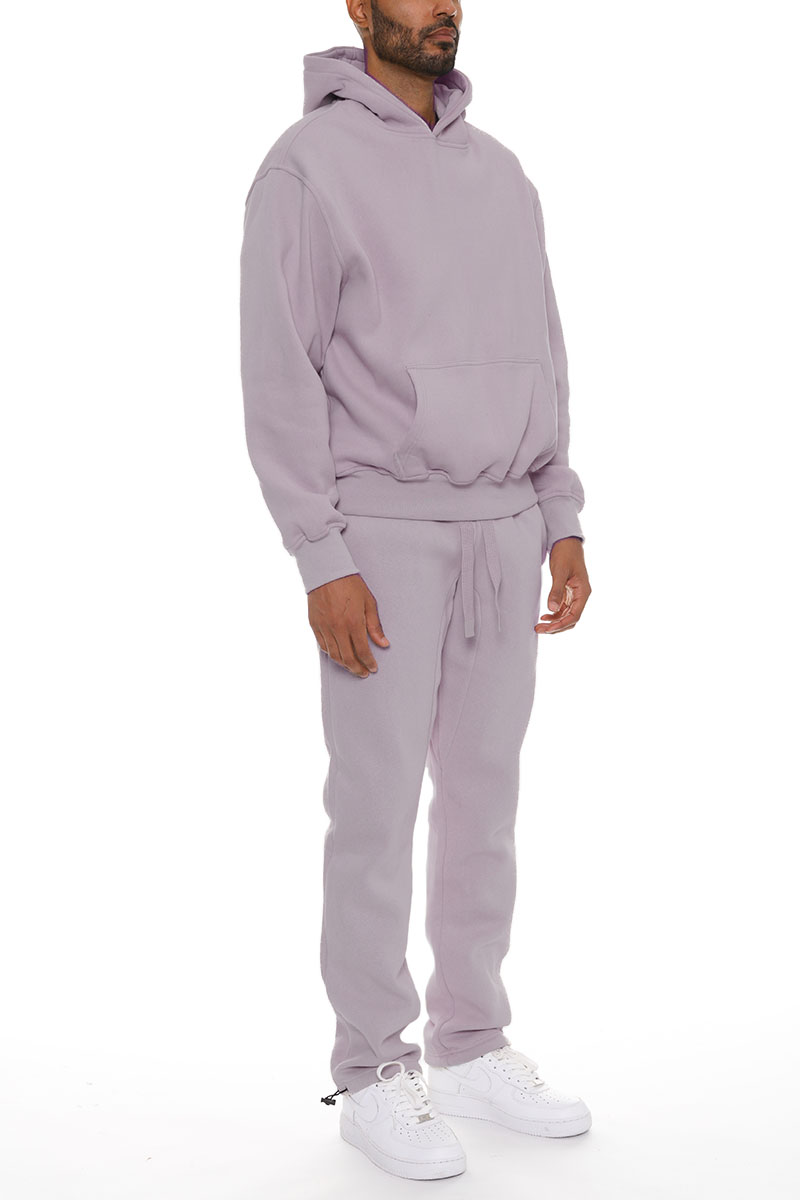 Pro Comfort Hoodie Set featuring a modern no-drawstring hood and elastic waist bottoms with ankle toggles, crafted from a cozy cotton-polyester blend.