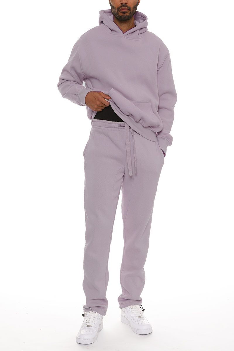 Pro Comfort Hoodie Set featuring a modern no-drawstring hood and elastic waist bottoms with ankle toggles, crafted from a cozy cotton-polyester blend.