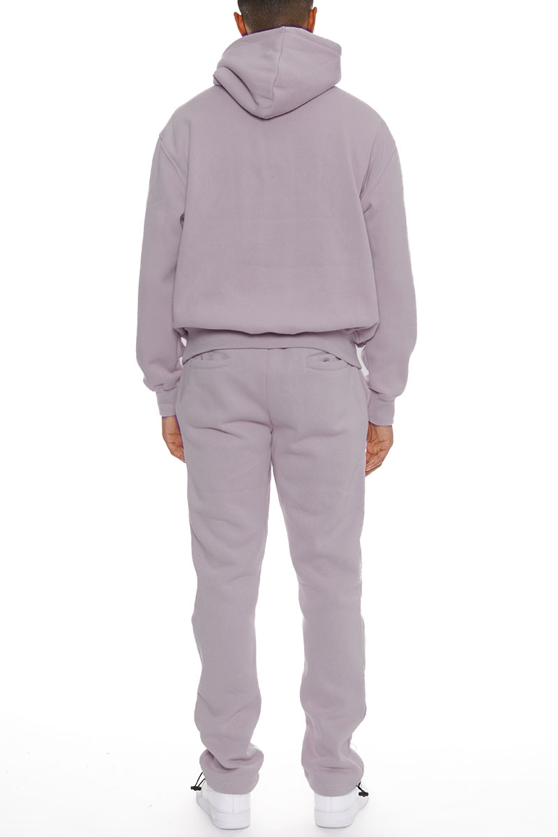 Pro Comfort Hoodie Set featuring a modern no-drawstring hood and elastic waist bottoms with ankle toggles, crafted from a cozy cotton-polyester blend.