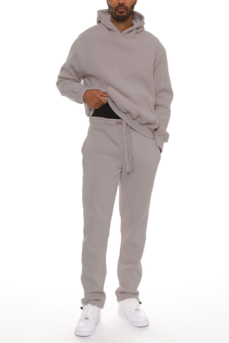 Pro Comfort Hoodie Set featuring a no-drawstring hood, elastic waist bottoms, and multiple pockets, ideal for athleisure and lounging.