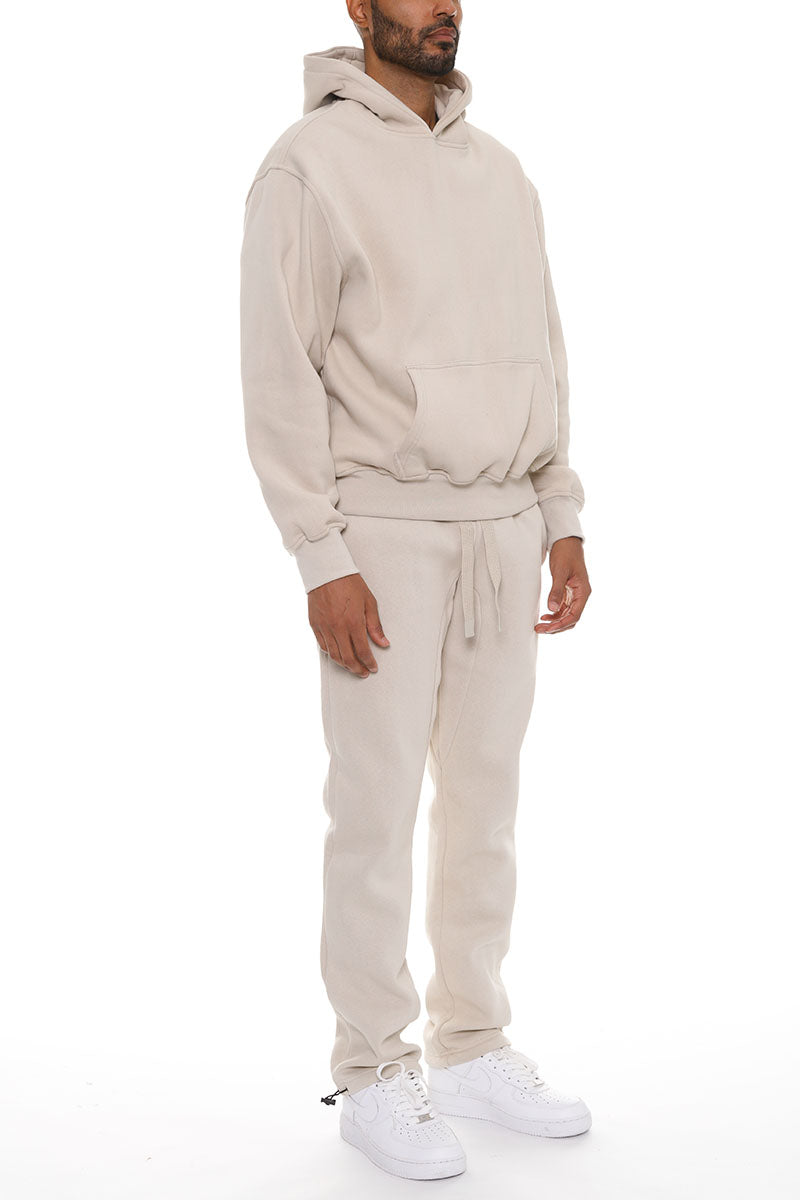 Pro Comfort Hoodie Set featuring a modern no-drawstring hood and elastic waist bottoms with pockets, ideal for athleisure and lounging.