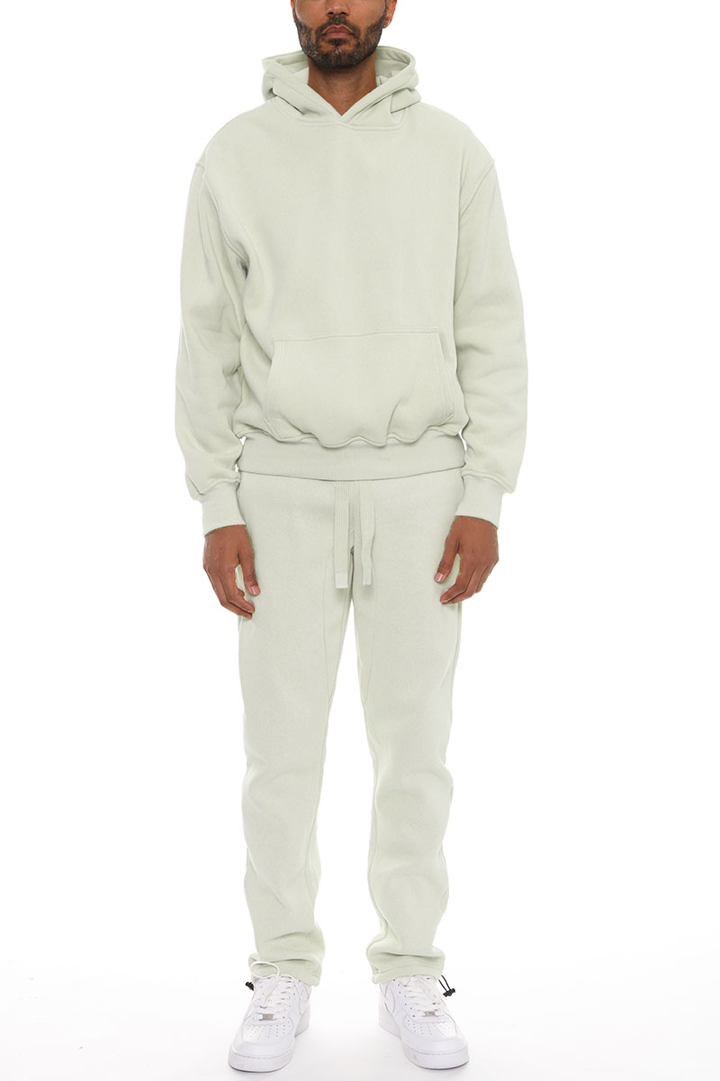 Pro Comfort Hoodie Set featuring a modern no-drawstring hoodie and elastic waist bottoms with ankle toggles, crafted from a cozy cotton-polyester blend.