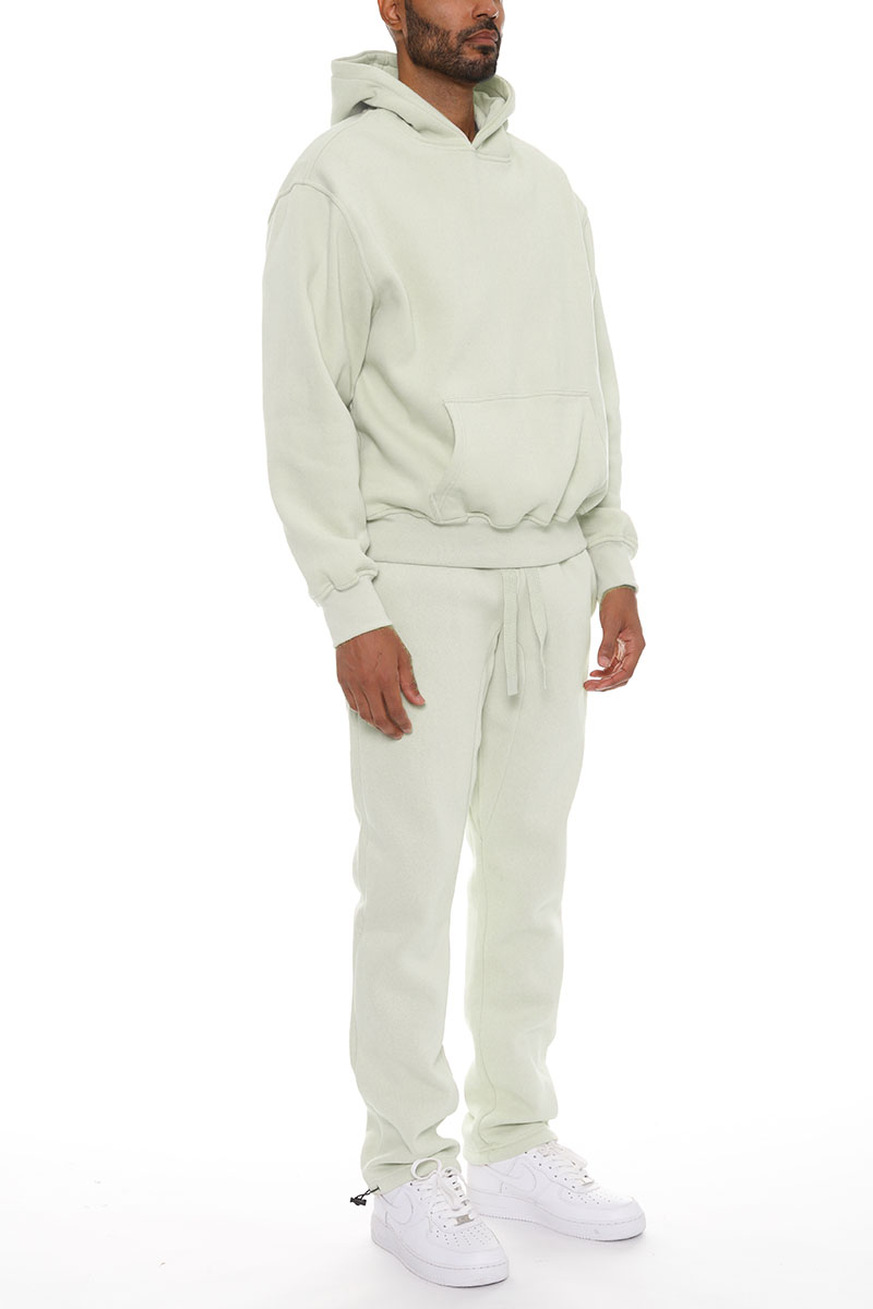 Pro Comfort Hoodie Set featuring a modern no-drawstring hoodie and elastic waist bottoms with ankle toggles, crafted from a cozy cotton-polyester blend.