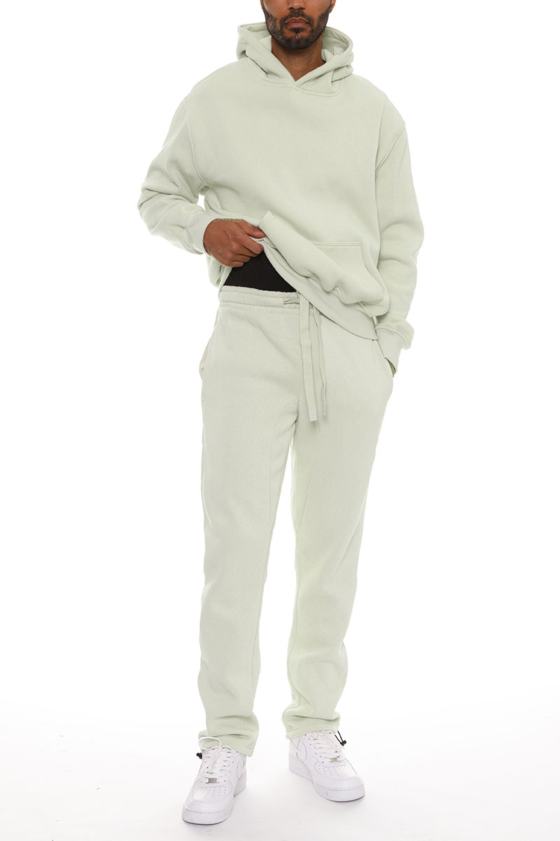 Pro Comfort Hoodie Set featuring a modern no-drawstring hoodie and elastic waist bottoms with ankle toggles, crafted from a cozy cotton-polyester blend.