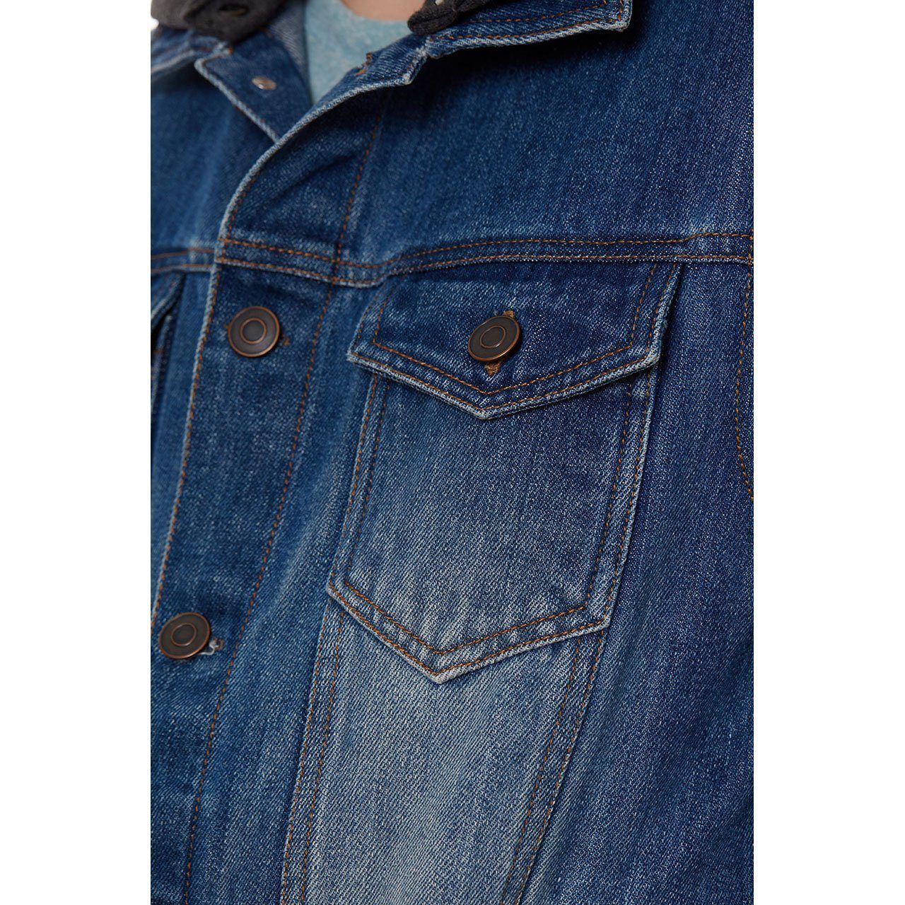 Quinn Denim Jacket for Boys featuring stone washed denim and fleece sleeves, perfect for stylish and comfortable wear.